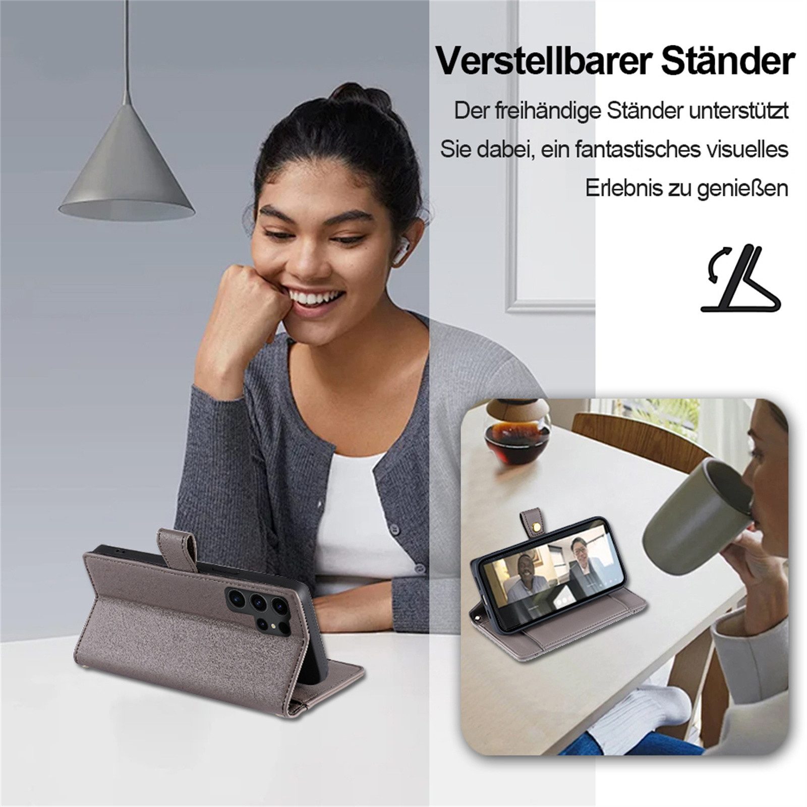 betterfon Handykette für Samsung Galaxy Leder Umhänge Hülle mit Kartenfächer, Hände frei – mit Silikonhülle & Schnur für flexiblen Alltag
