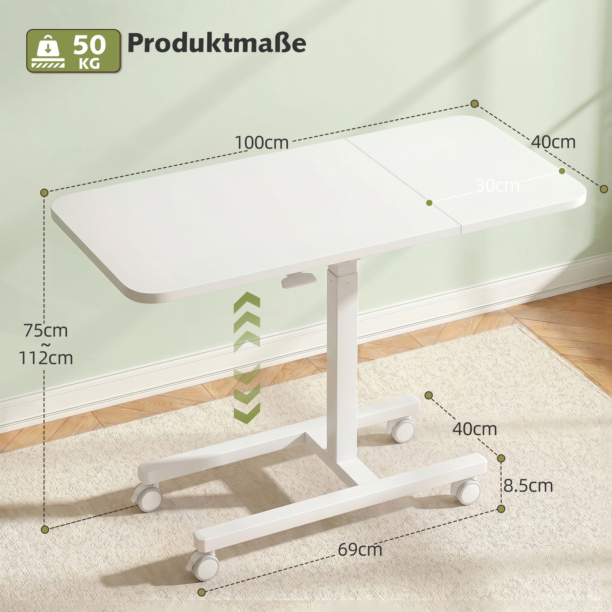 Klyvvo Schreibtisch Höhenverstellbarer, stabil C förmiger Laptoptisch, mobiler Sofatisch (1-St), 100cm Großer Platte, Rollen mit Feststellbremsen – Bild 3 von 5