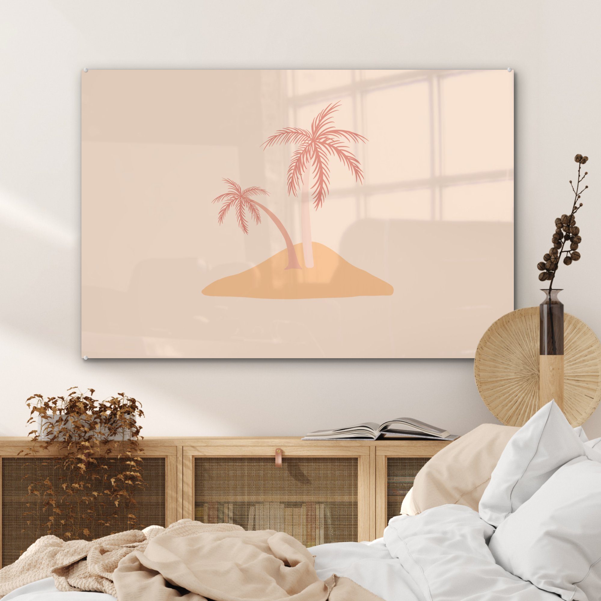MuchoWow Acrylglasbild Insel - Palme Gestaltung Wohnzimmer (1 Schlafzimmer & - Pastell, St), - Acrylglasbilder