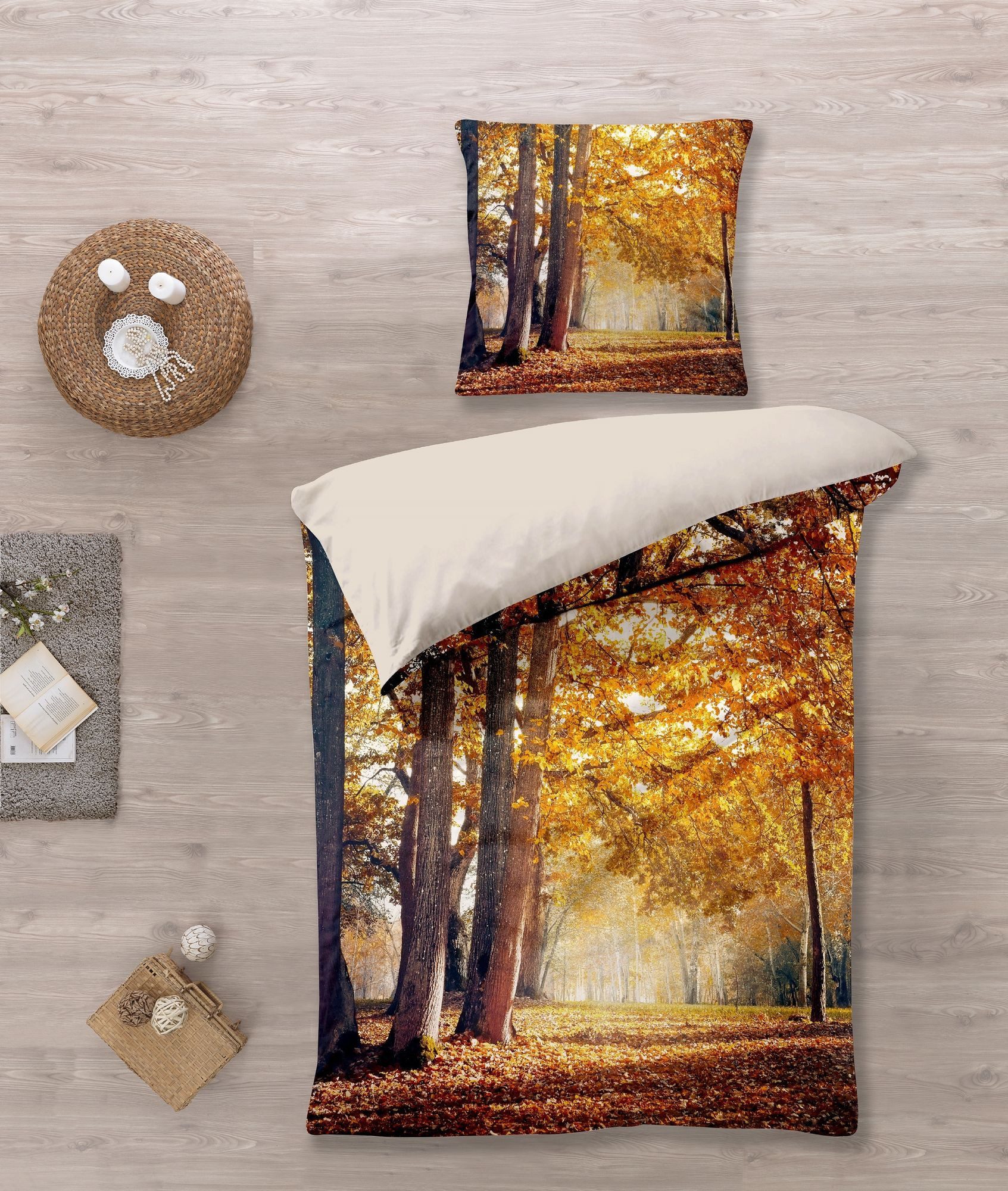 KK Shopping Kinderbettwäsche Bettwäsche Set mit Herbstlandschaft 135 x 200 cm, 2 teilig, Langlebig