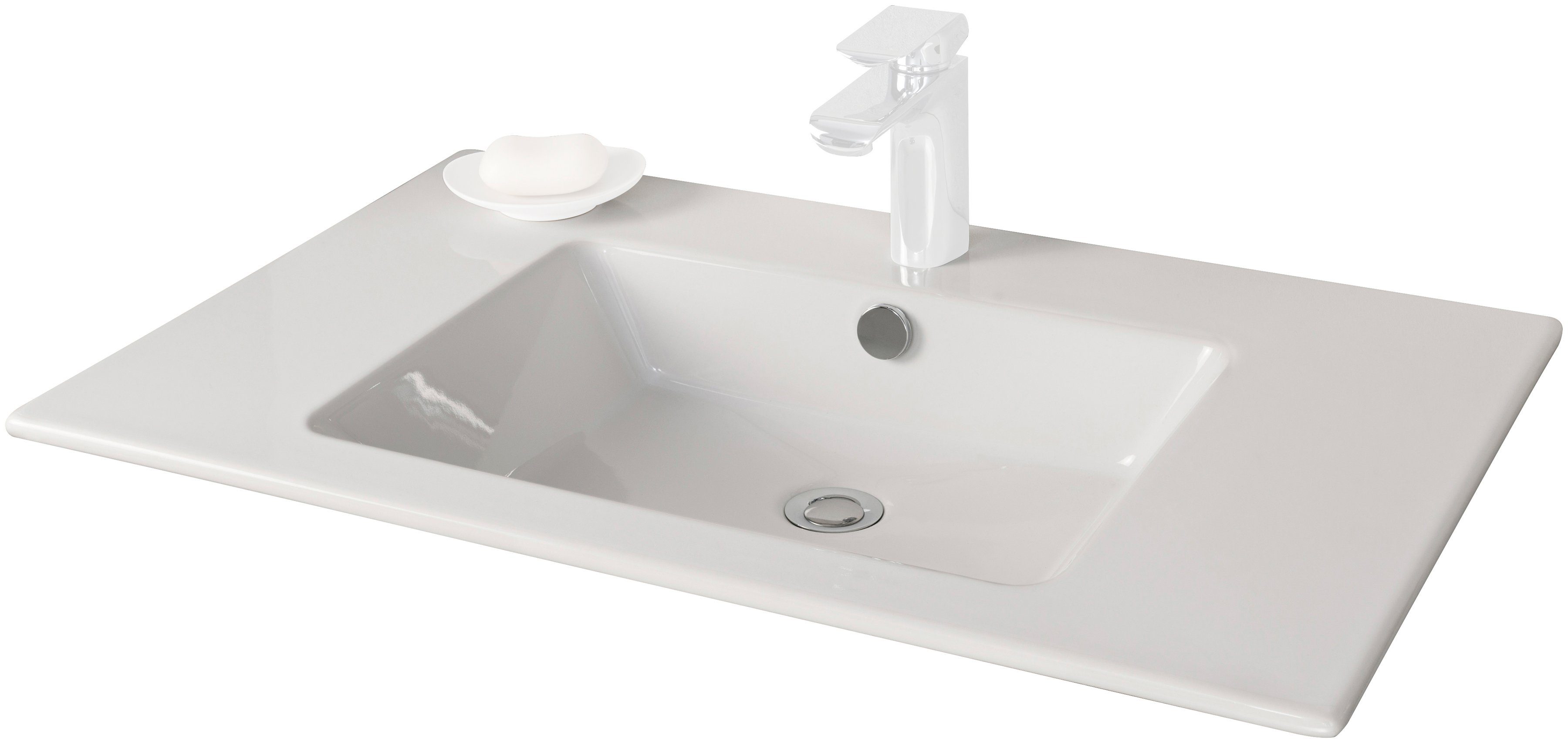 FACKELMANN Einbauwaschbecken Kara, Badmöbel Keramik, mit Überlauf, Breite 81 cm