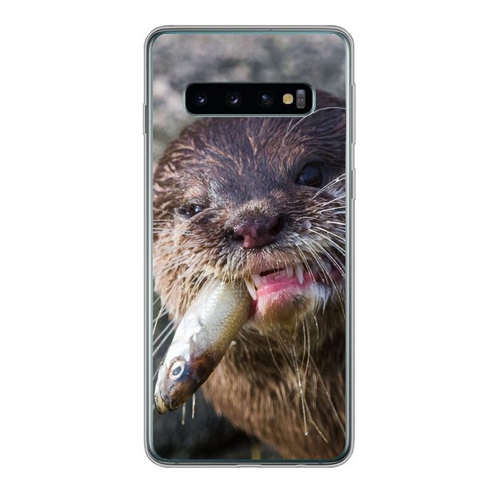 MuchoWow Handyhülle Otter frisst Fisch Phone Case Handyhülle Samsung Galaxy S10 Silikon Schutzhülle