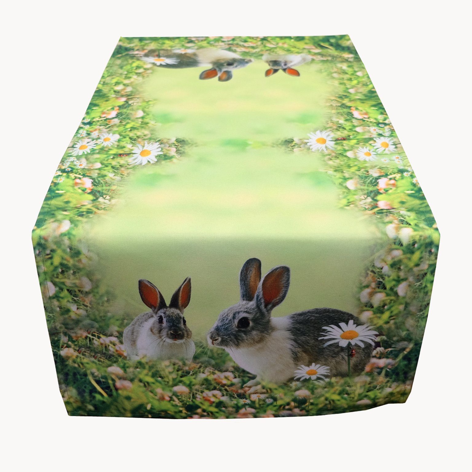 mit TextilDepot24 Tischdecke bedruckt Frühling Osterhasen bunt, Tischdeko grün
