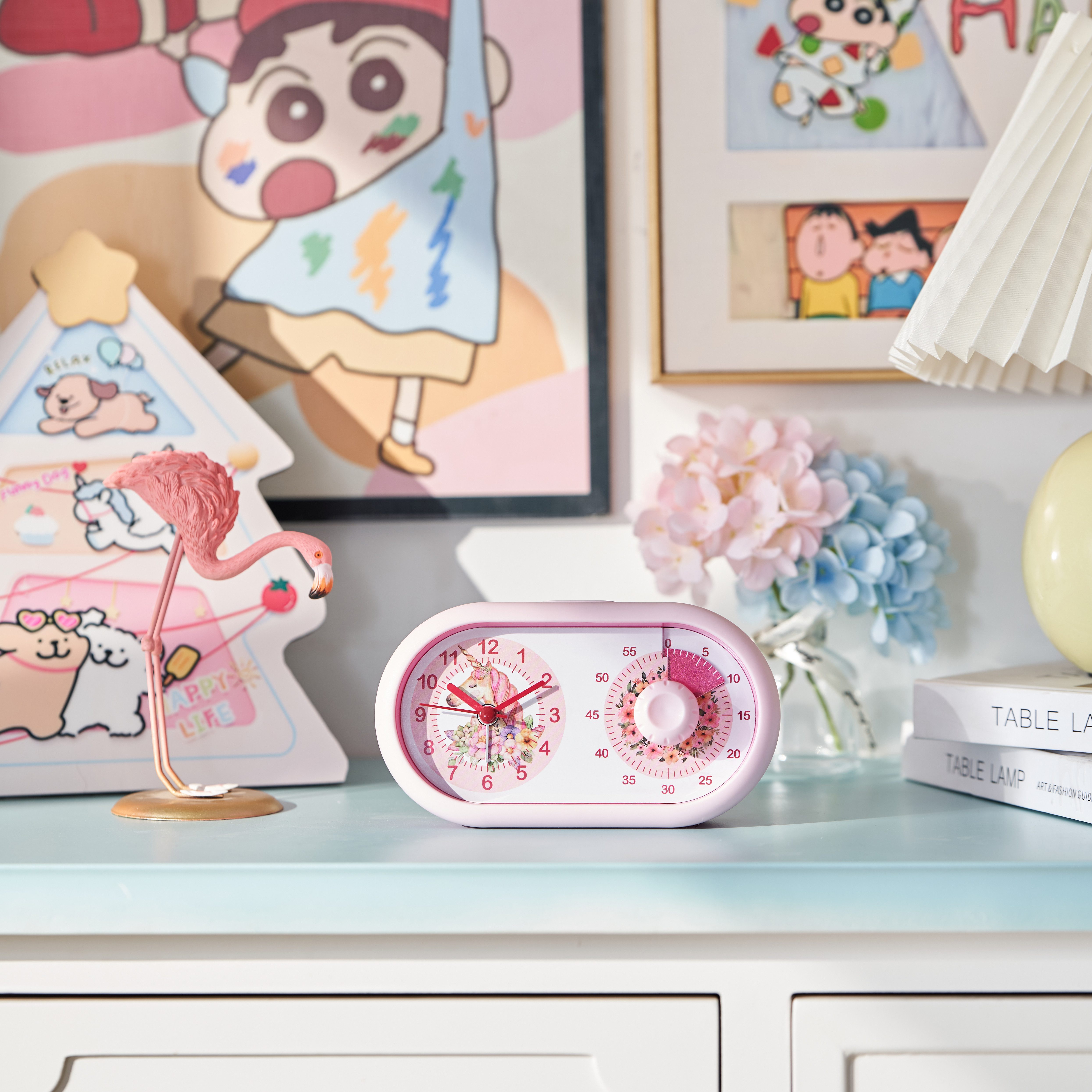 K&L Wall Art Tischuhr Rosa Tischwecker Mädchen Wecker Einhorn Alarmuhr visueller Timer