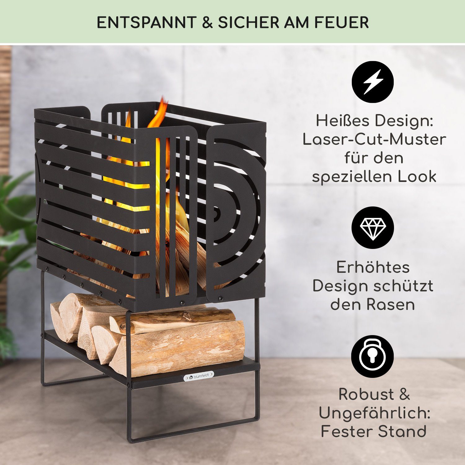 blumfeldt Feuerschale Krakatoa, (Set), Feuerschale Garten mit Grill Feuerkorb Feuerstelle Outdoor