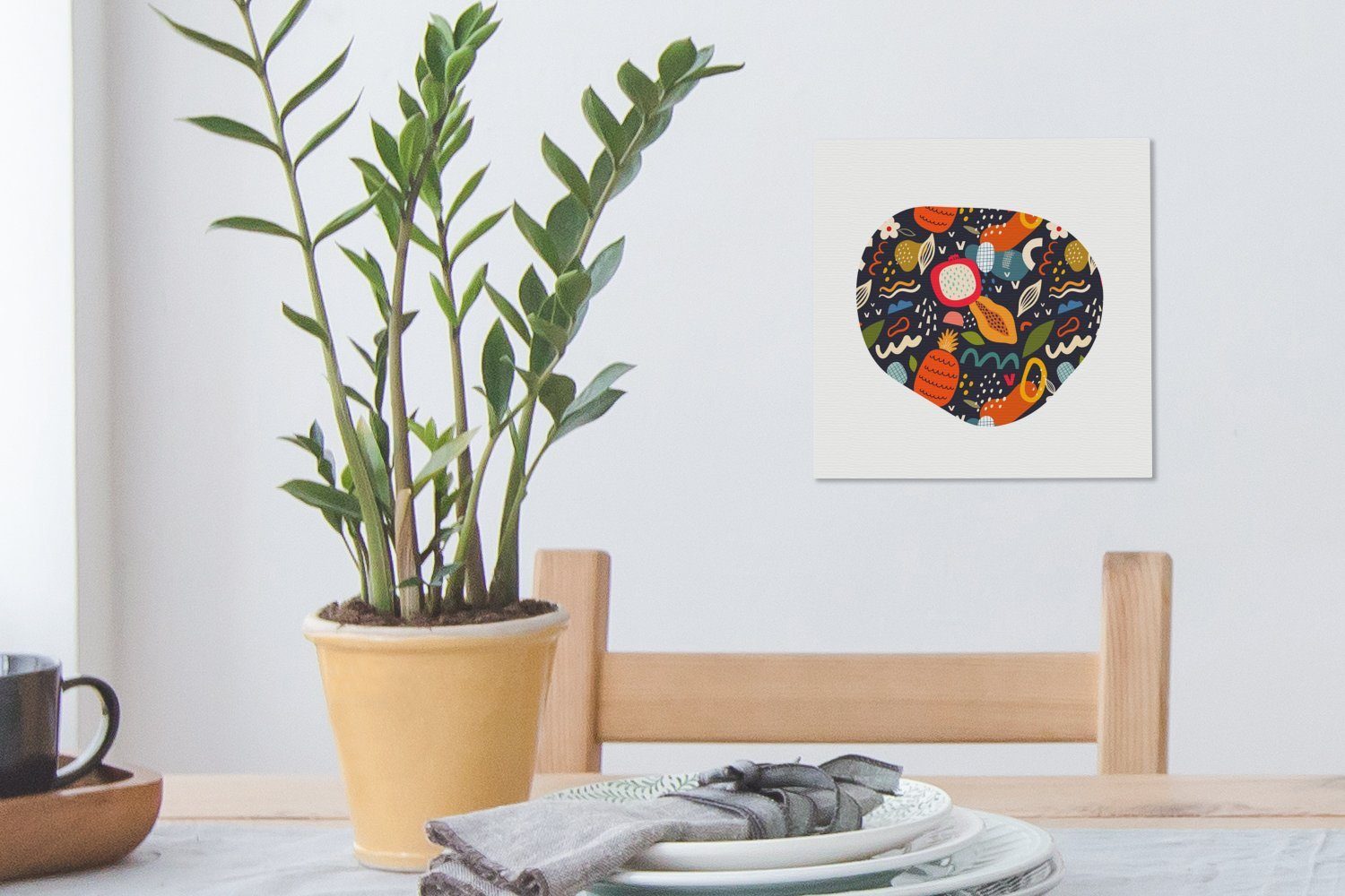 OneMillionCanvasses® Leinwandbild Collage - Obst Bilder - Ananas, für - St), (1 Wohnzimmer Abstrakt - Blau Leinwand Schlafzimmer