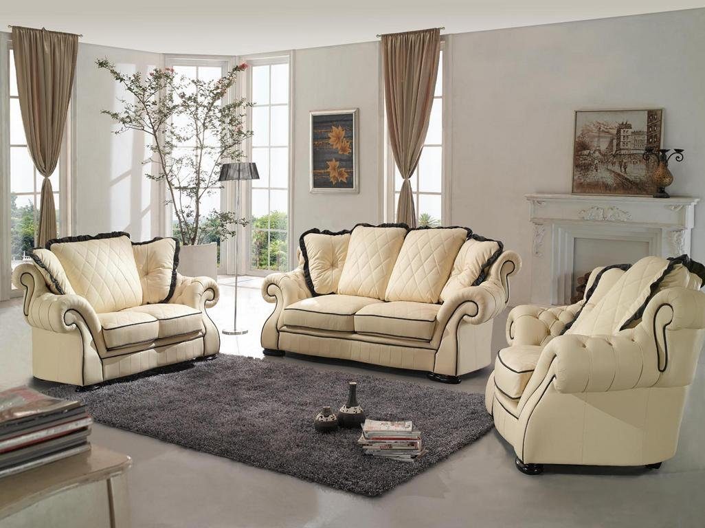 JVmoebel Sofa Klassische Couchgarnitur Polster Sitz Leder Garnitur 3+2+1 Sofas Neu, Made in Europe