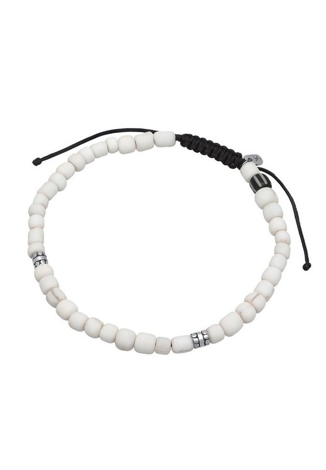 925 Kuzzoi Silber Herren Textilband Heishi Beads Glas Fußkette
