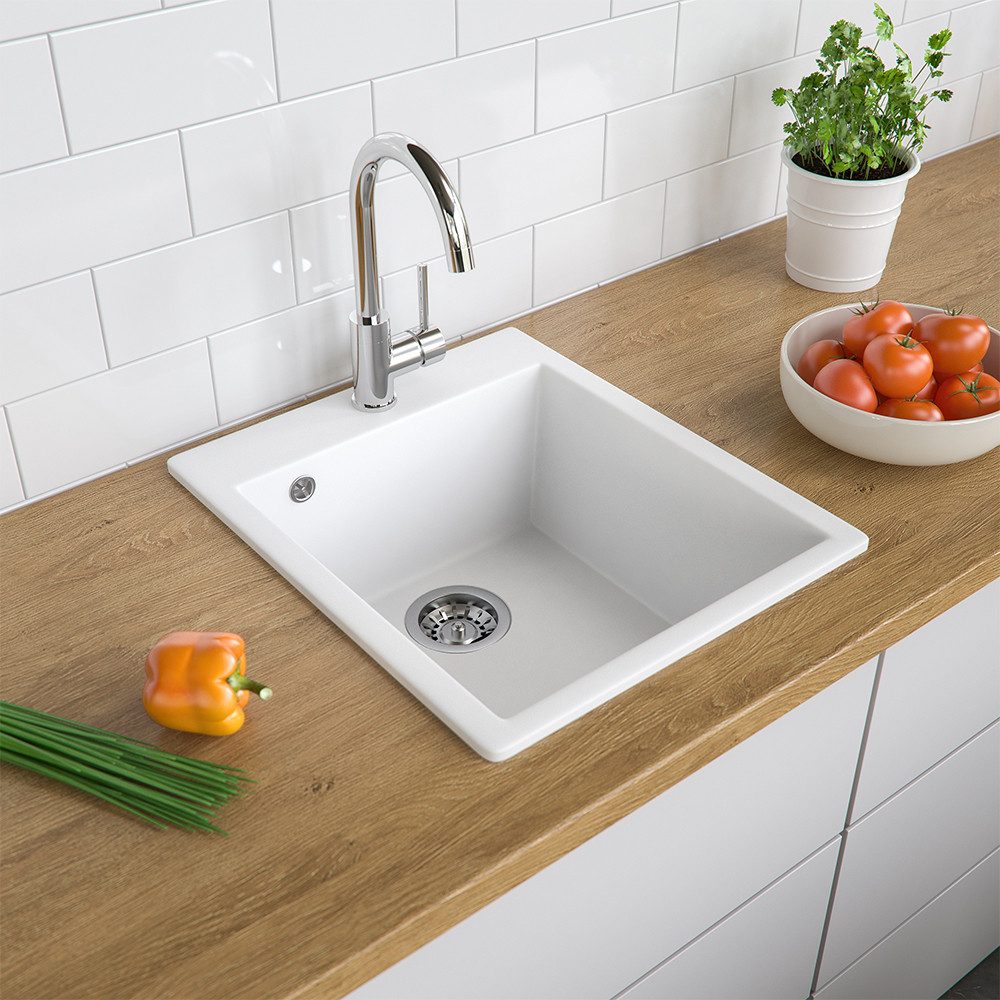 Bergstroem Granitspüle Venice, Weiß, 43 x 50 cm, Rechteckig, 42.5/50 cm, Resistent gegen chemische Substanzen