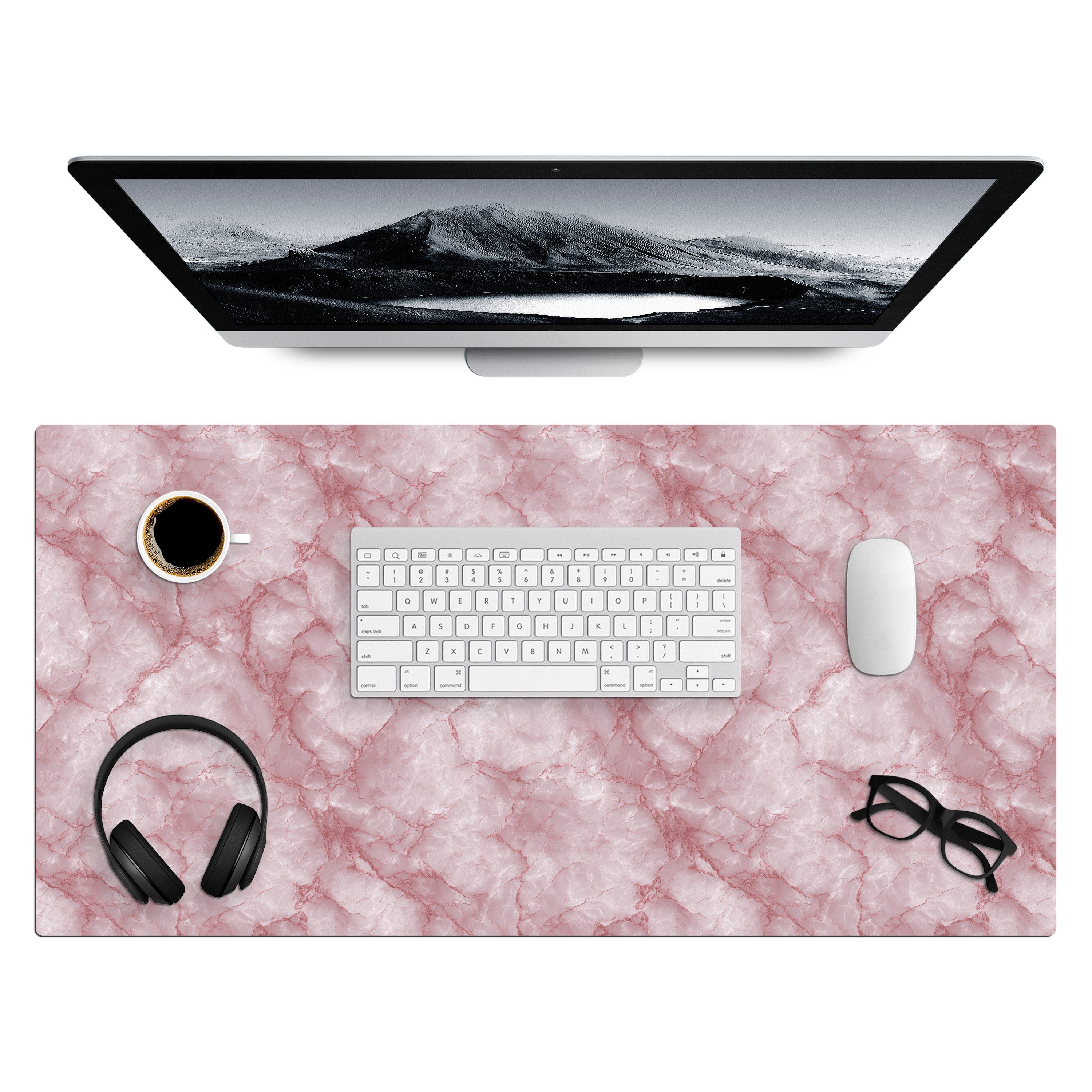 MuchoWow Gaming Mauspad Rosa - Quarzmarmor - Adern (1-St), Gaming Mauspad XXL, Schreibtischunterlage, Desk Mat Groß, 80x40 cm