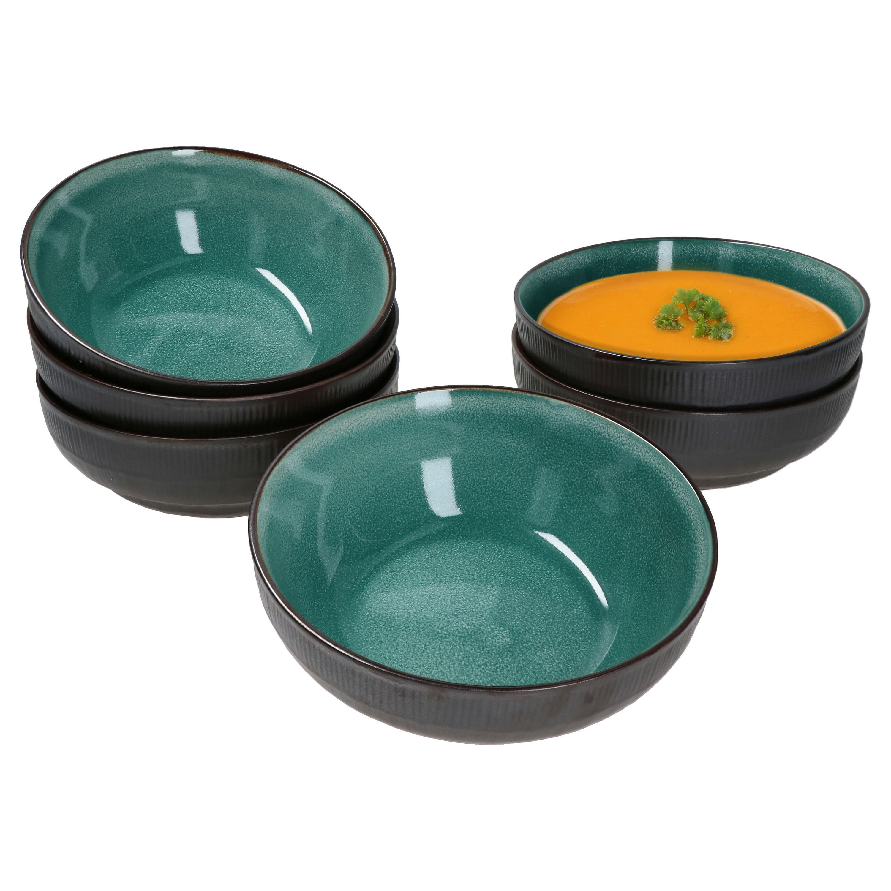 MamboCat Servierschale 6er Set Schalen Reactive Glaze Green - Leros - Bluegreen, Steingut