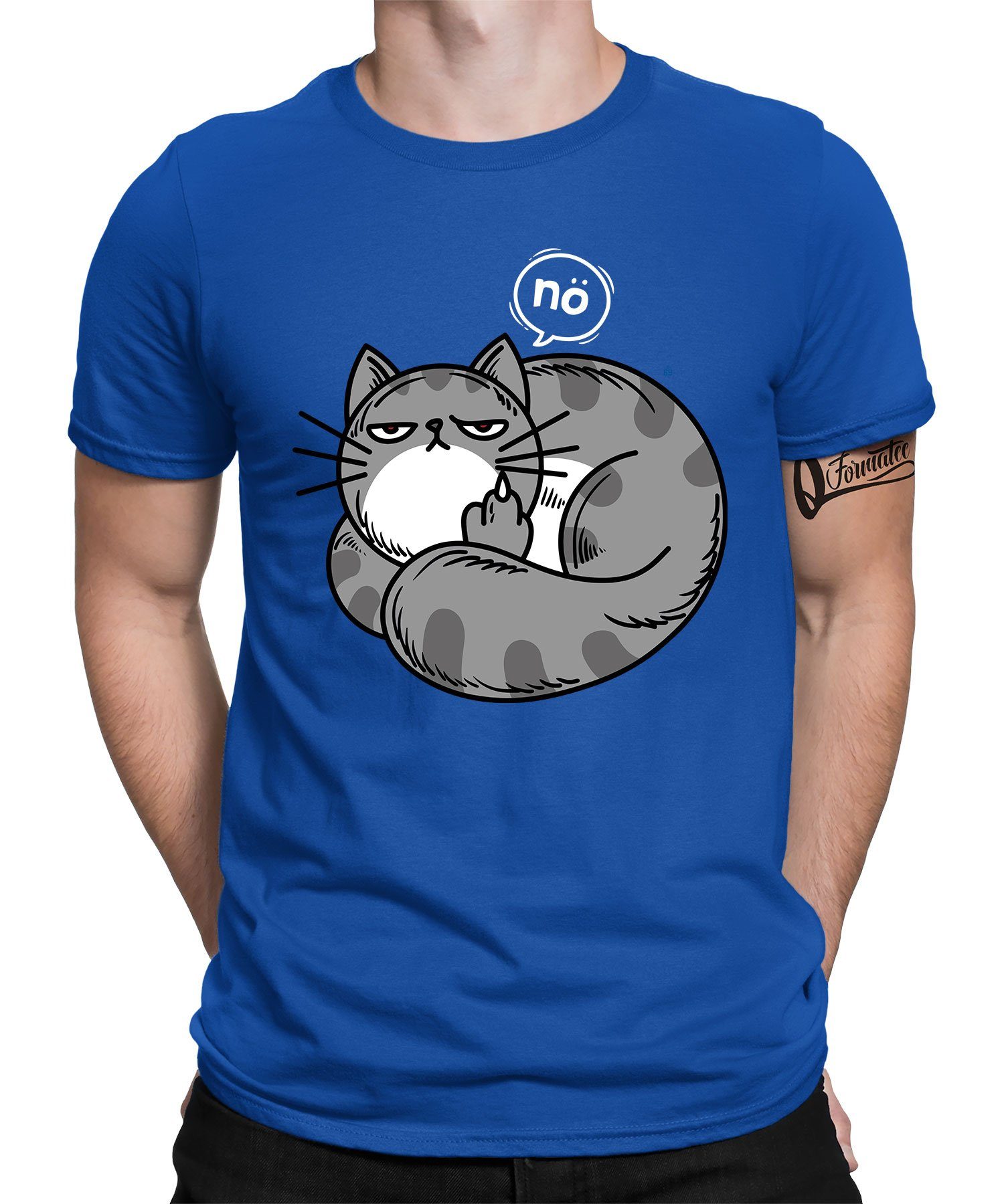 Quattro Statement - Blau Kurzarmshirt Formatee Herren Nö (1-tlg) Spruch Lustiger T-Shirt Katze