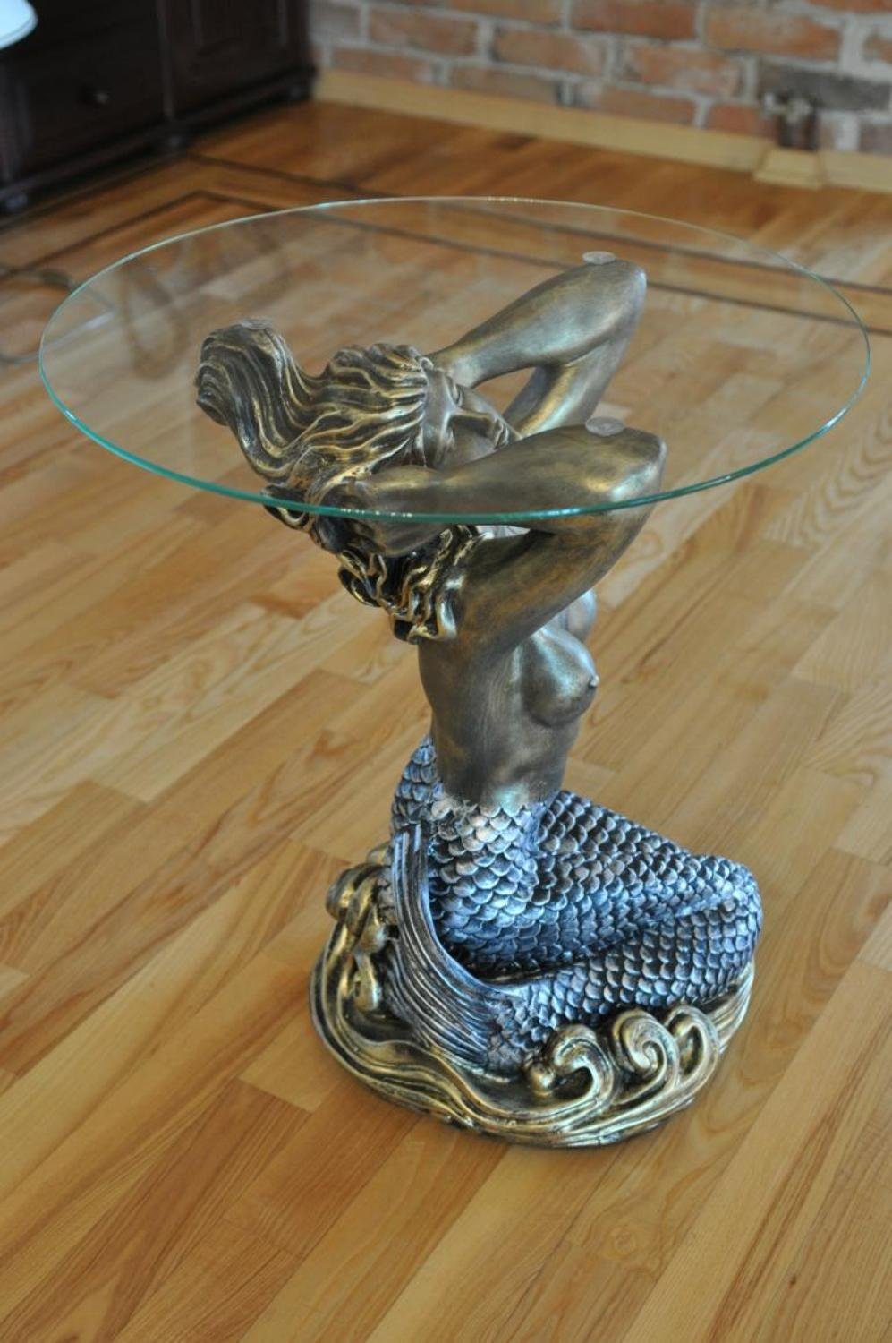 Couchtisch Klassisch Beistell JVmoebel Glastisch 56cm Skulptur Tisch Couch Design Medusa