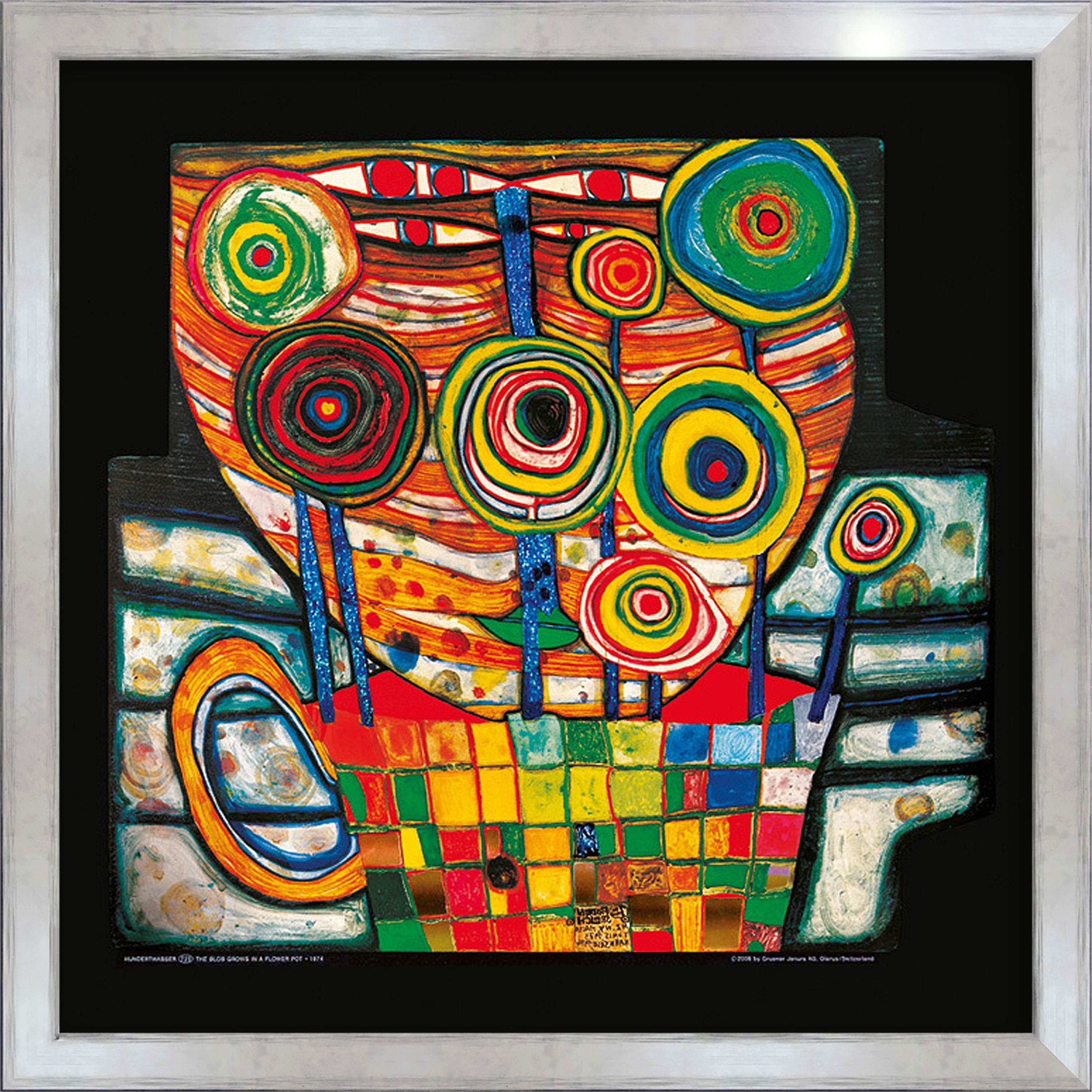 artissimo Bild mit Rahmen gerahmter Kunstdruck 53x53 cm / modernes Wandbild, Friedensreich Hundertwasser: Das Dingsda wächst im Blumentopf