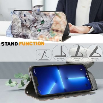 CLM-Tech Handytasche Hülle für Samsung Galaxy A54 5G Tasche aus Kunstleder Klapphülle (Katze und Kätzchen, Handyhülle Wallet Flip Case Cover Etui), Standfunktion, Kartenfächer, Magnetverschluss