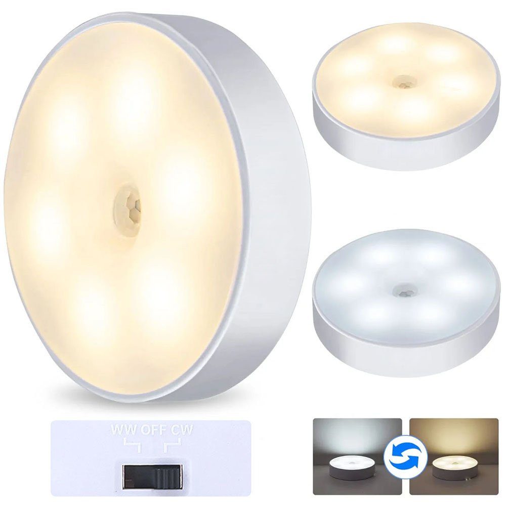 Rosnek LED Nachtlicht PIR-Bewegungsmelder, 2-farbig, batterie, für Kleiderschrank Flur, Warmweiß, Weiß, Schlafzimmer Treppe Deko