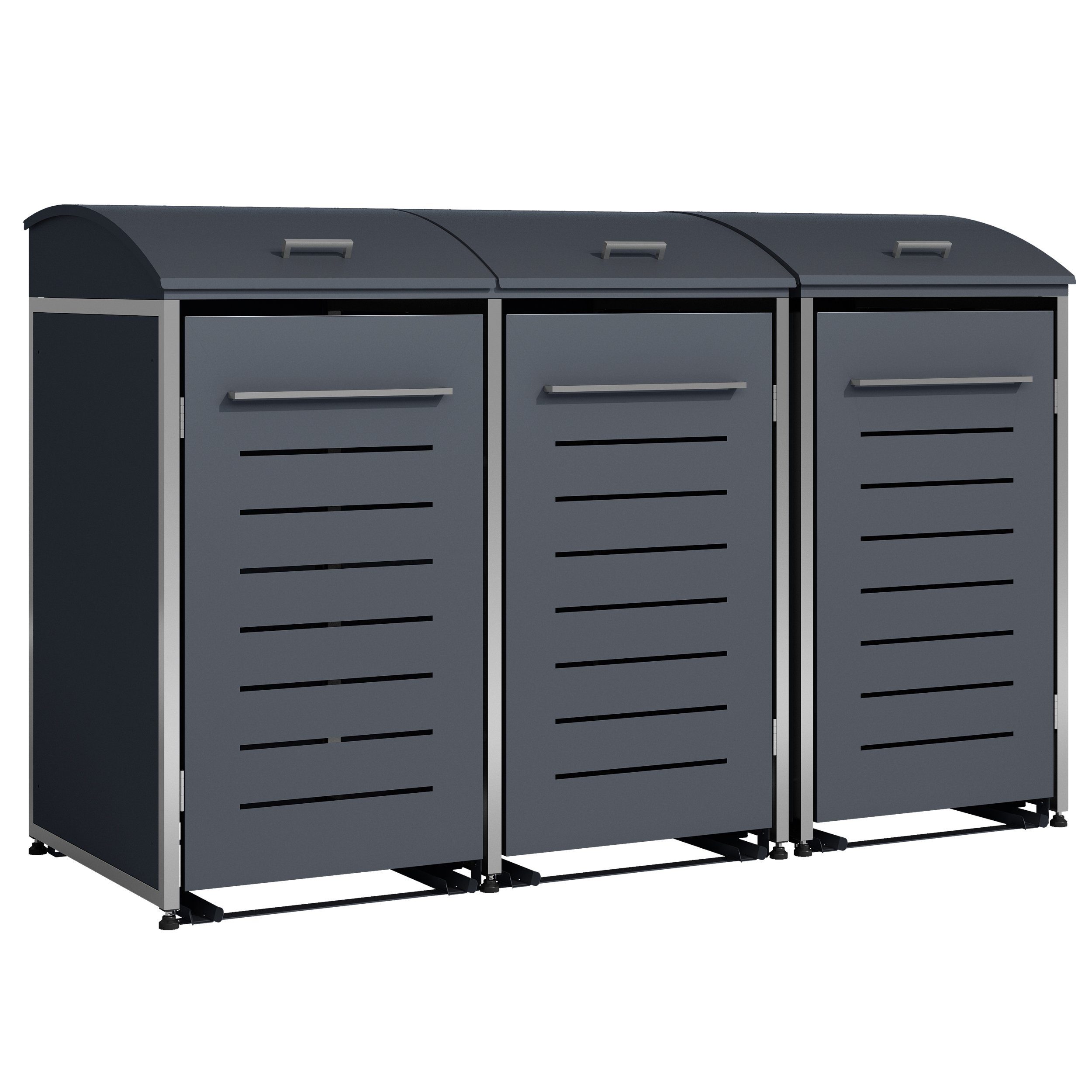 DEGAMO Mülltonnenbox KIEL, Stahl grau + Edelstahl, für 3 Tonnen 120 oder 240 Liter