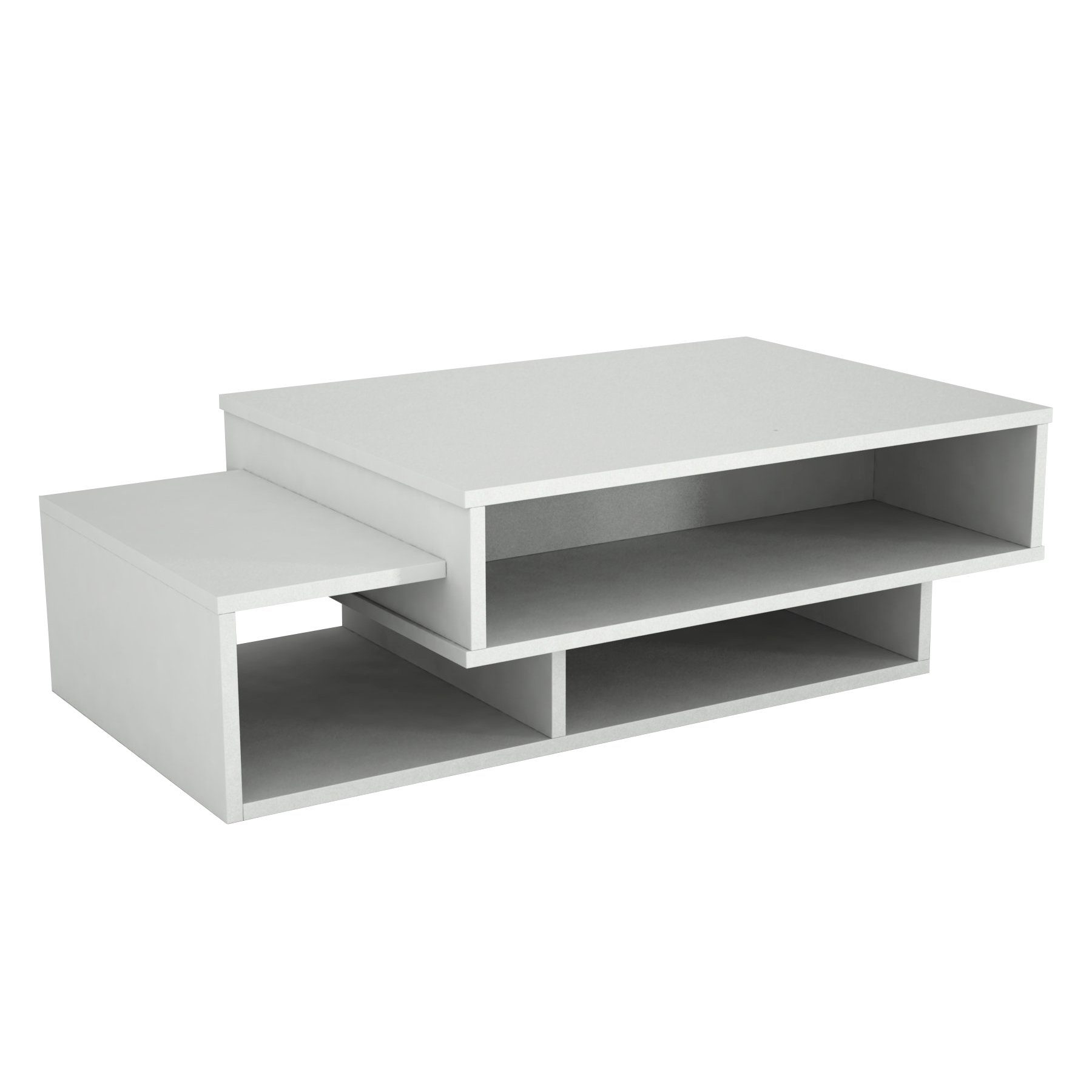 moebel17 Couchtisch Couchtisch Tab Weiß, Couchtisch mit 3 Ablagefächern