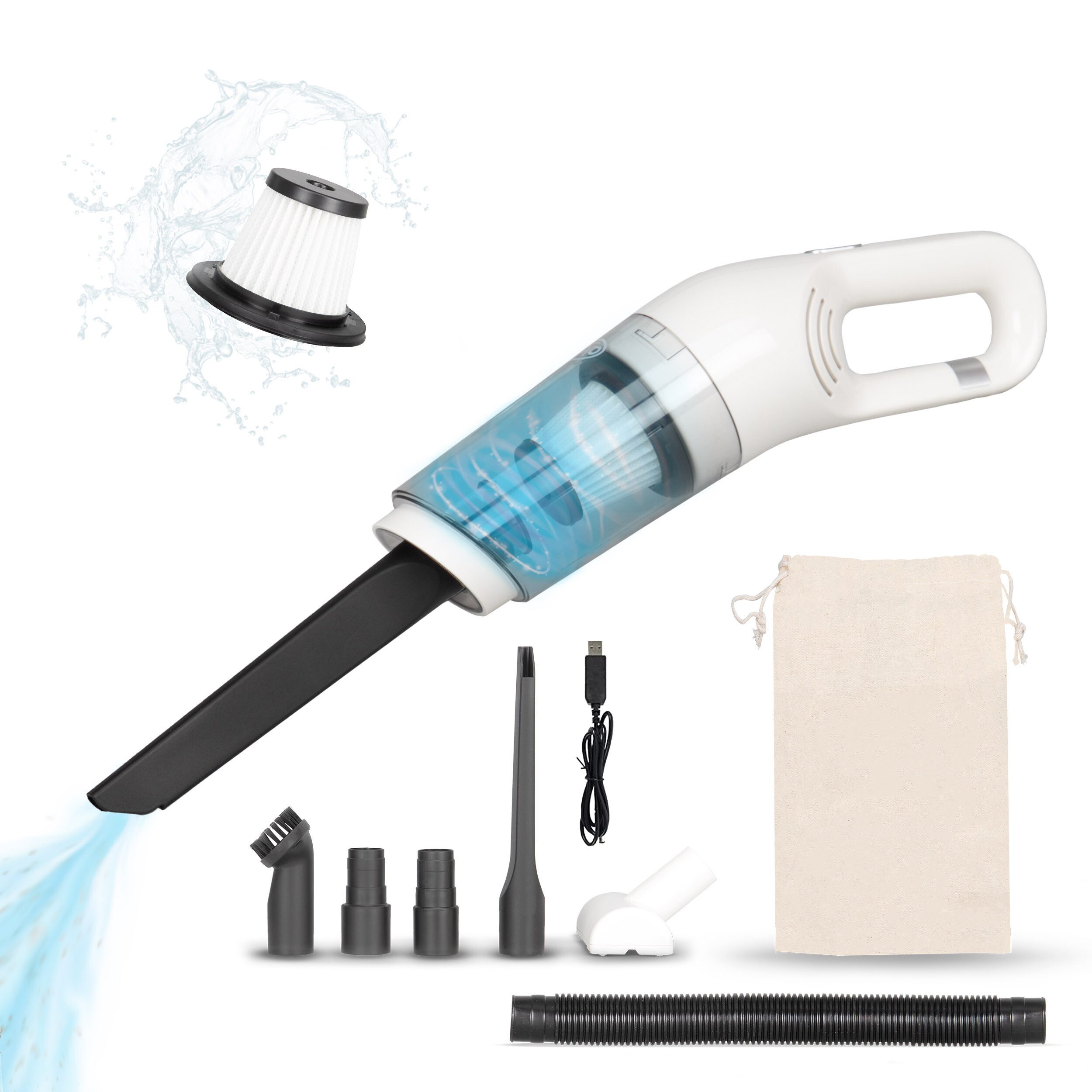 alca Handstaubsauger Akku Handstaubsauger kabellos 7,4 V / 70 W Mini Staubsauger USB-C, 70 W, Beutellos mit Filter