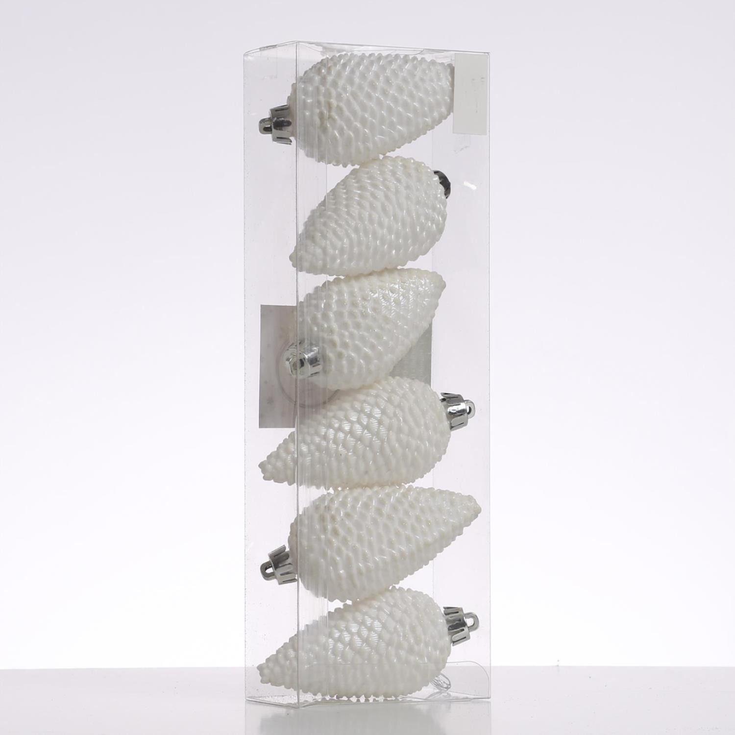 MARELIDA Christbaumschmuck Weihnachtsbaumschmuck Tannenzapfen bruchfest glitzernd H: 8cm 6St weiß