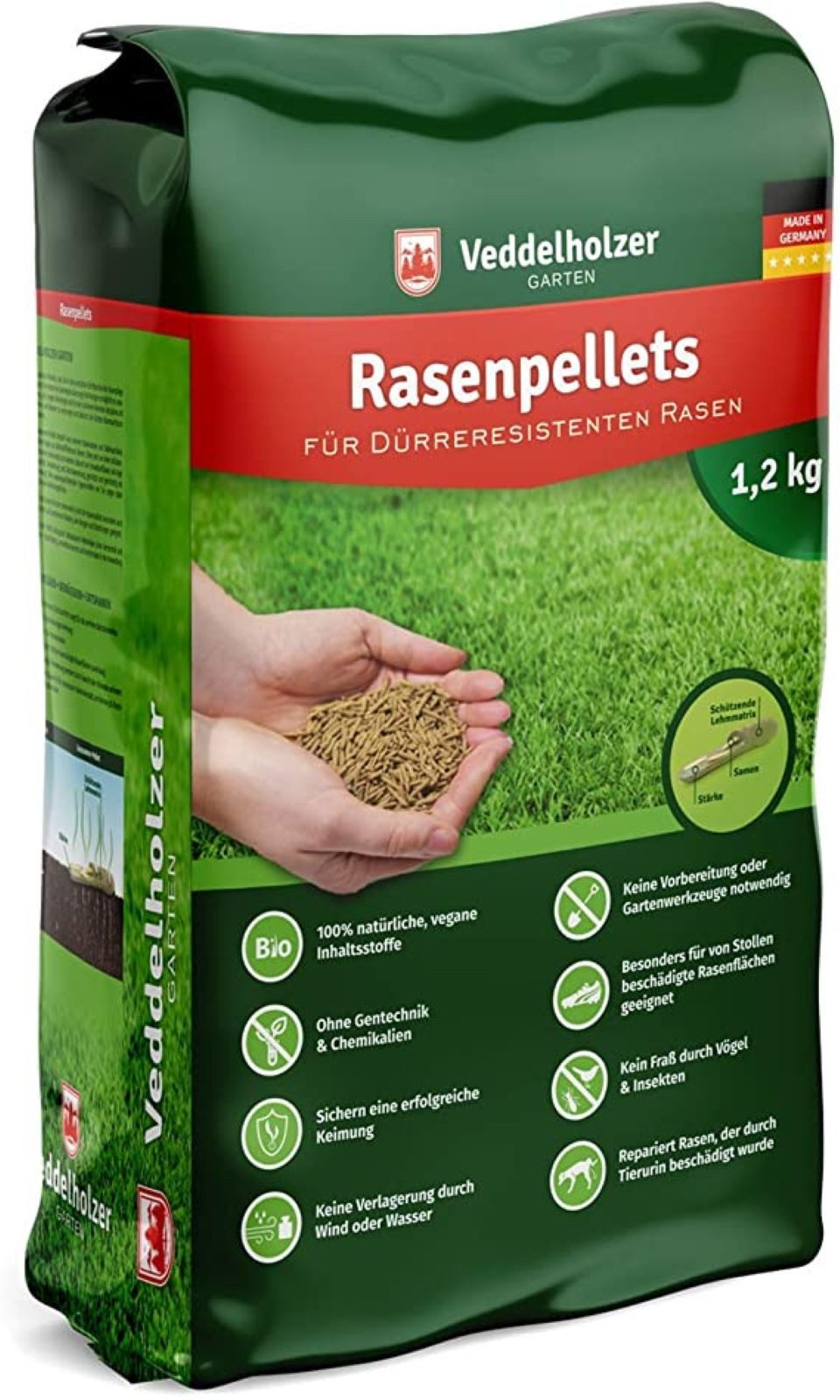 Veddelholzer Garten Rasensamen Rasenpellets Dürreresistenter Rasen - Rasensamen trockenresistent, für robusten widerstandsfähigen Grassamen zur Einsaat Nachsaat Samen