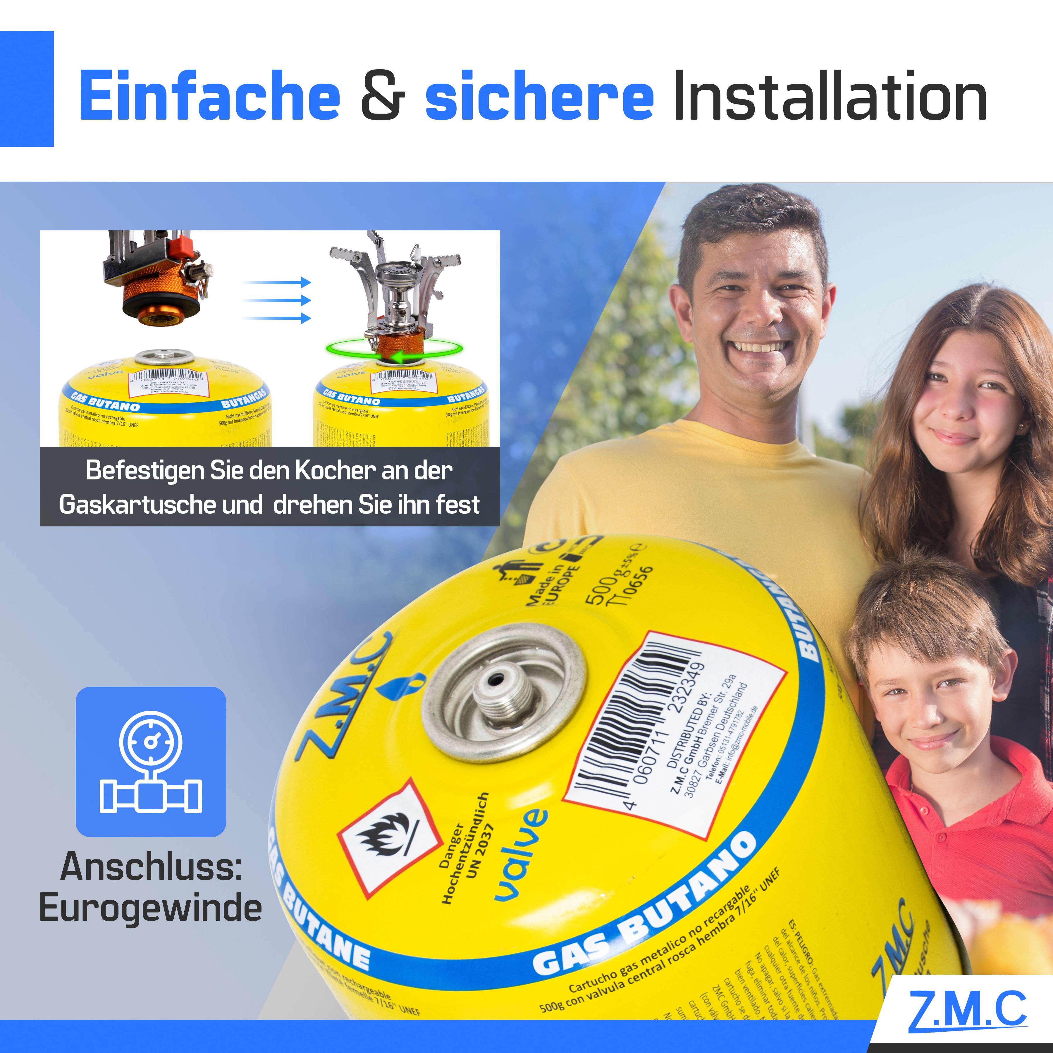 ZMC Gaskartusche Universal Camping Propan Butan Gas 500g Schraubventil Gaskartusche, Zubehör für Butangas Druckgasdose Gaskocher / Gaslötgeräte / Abflammgeräte  – Bild 5 von 5