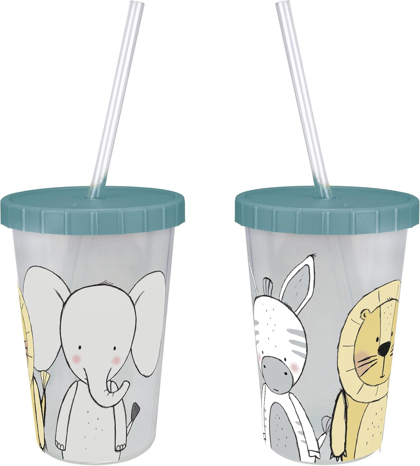 Centi Becher Kinder Trinkbecher 3Freunde Serie 400 ml, Kunststoff, Mit Deck in Mint und mit Trinkhalm
