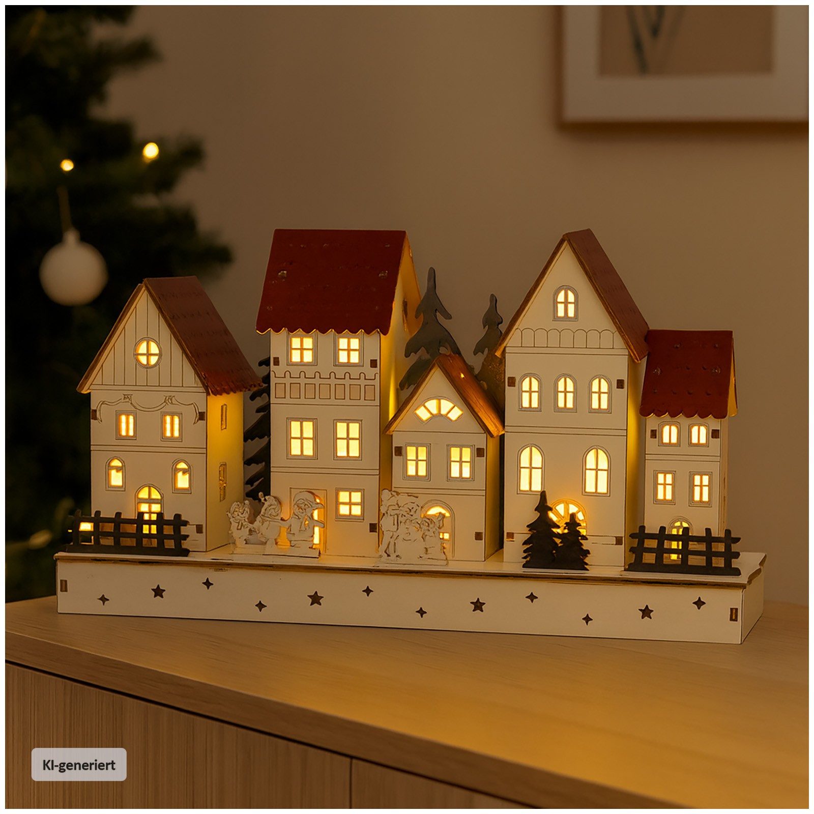 HTI-Living Weihnachtsfigur LED Holz Weihnachtsdorf mit Wintermotiv (Stück, 1 St., 1 Leuchtdeko, ohne Batterien), beleuchtete Winterstraße
