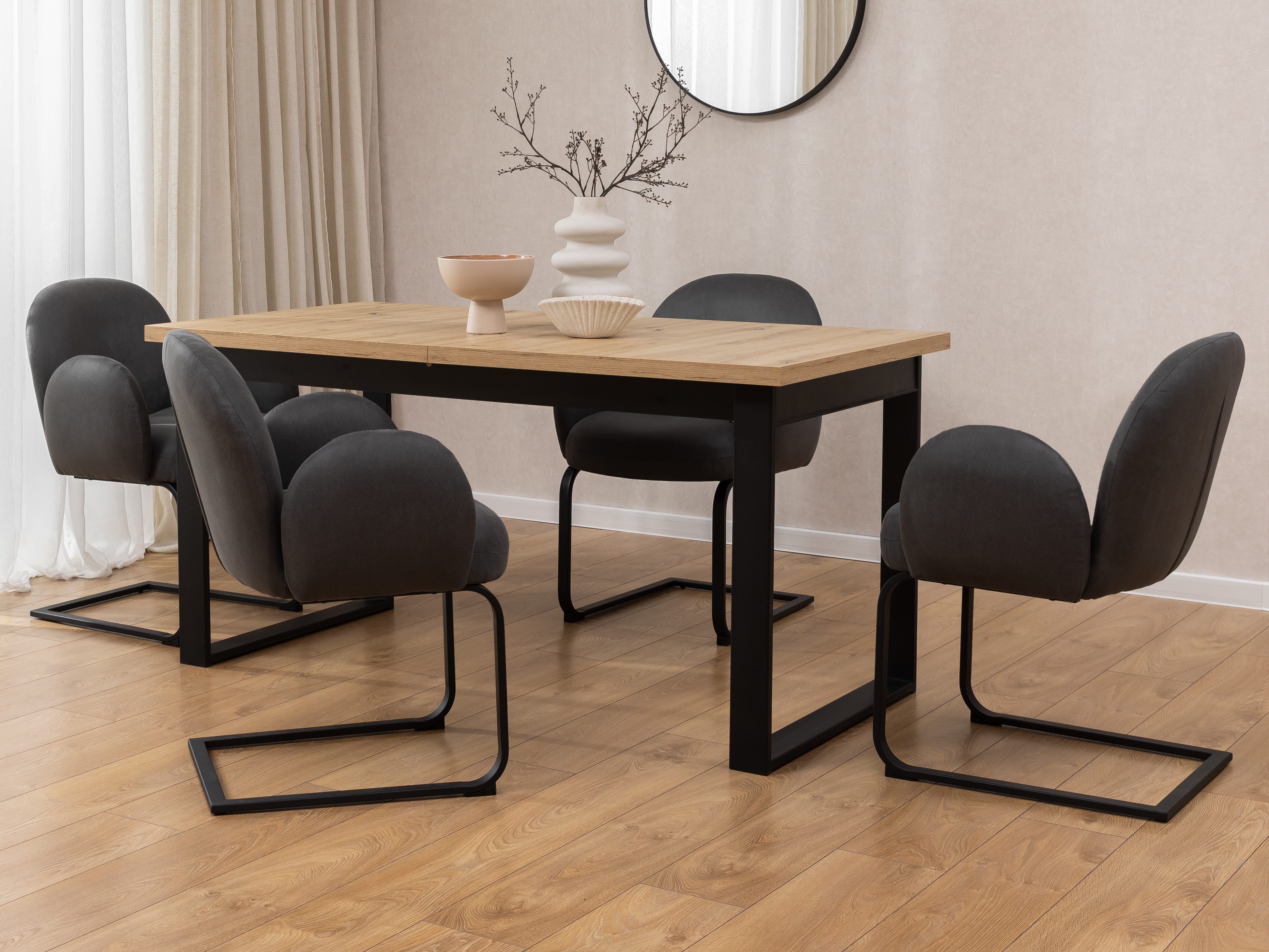 Polsterstuhl 2er Set Vela Japandi Stil aus Mikrofaser Anthrazit mit Metallgestell