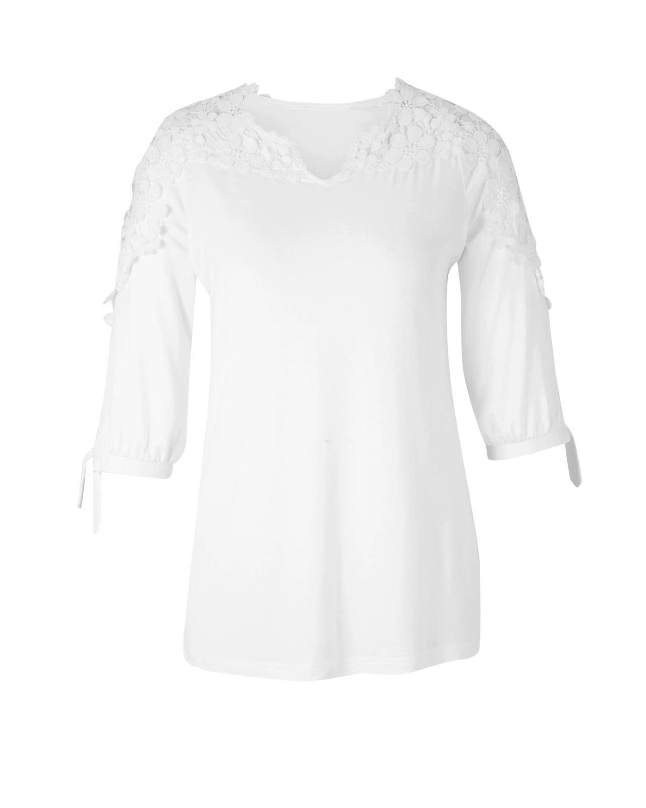 heine T-Shirt LINEA TESINI Damen Designer-Jerseyshirt mit Spitze, ecru
