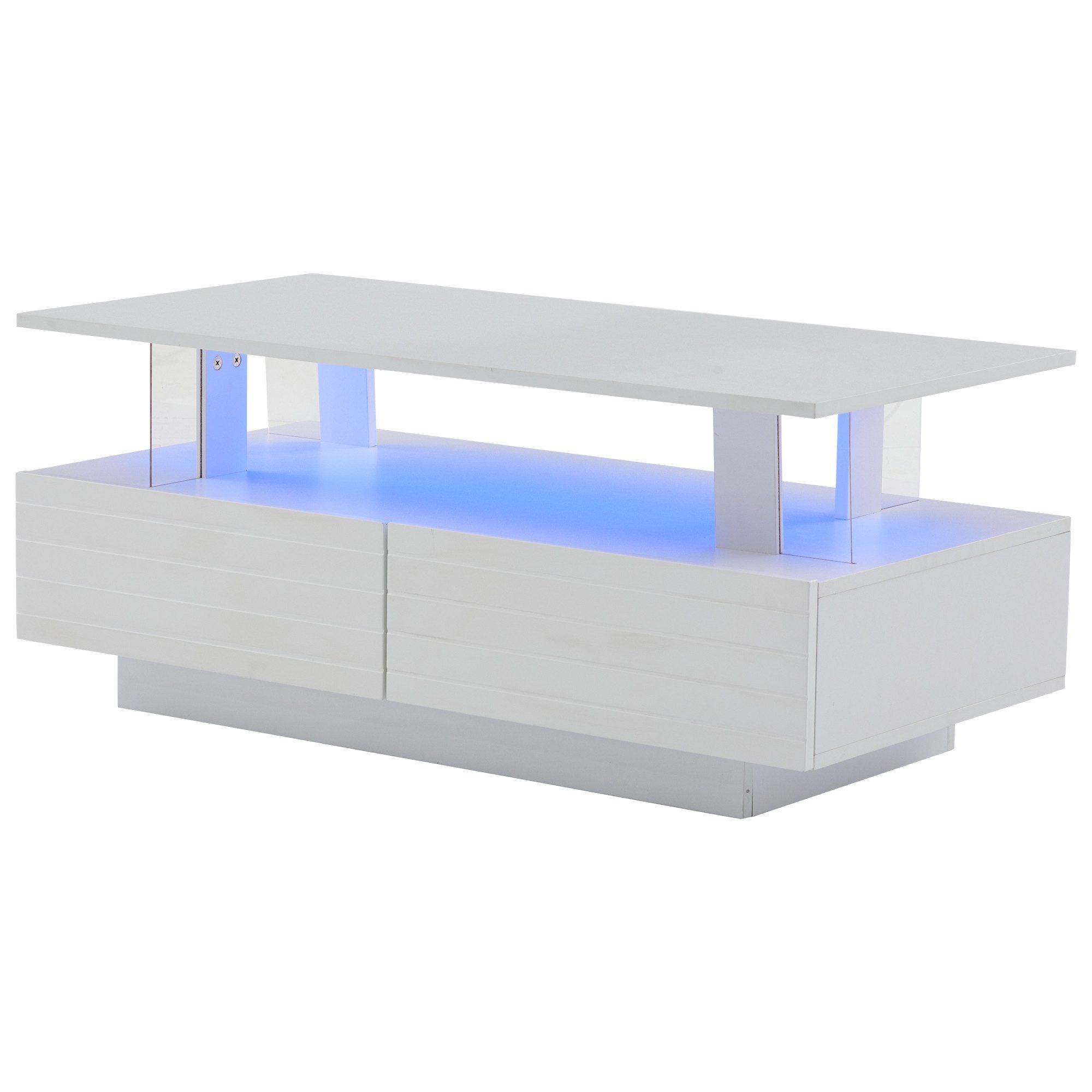 MC Star Couchtisch mit Aufbewahrungsfunktion, Acryl-LED-wohnzimmertisch, beistelltisch (doppelschichtiger rechteckiger Couchtisch mit Bluetooth-Handy-App-Steuerung, geeignet für Partys, Büros)