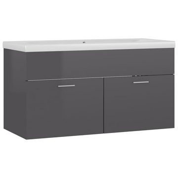 vidaXL Waschtisch Waschbeckenunterschrank Einbaubecken Hochglanz-Grau Spanplatte 90 cm