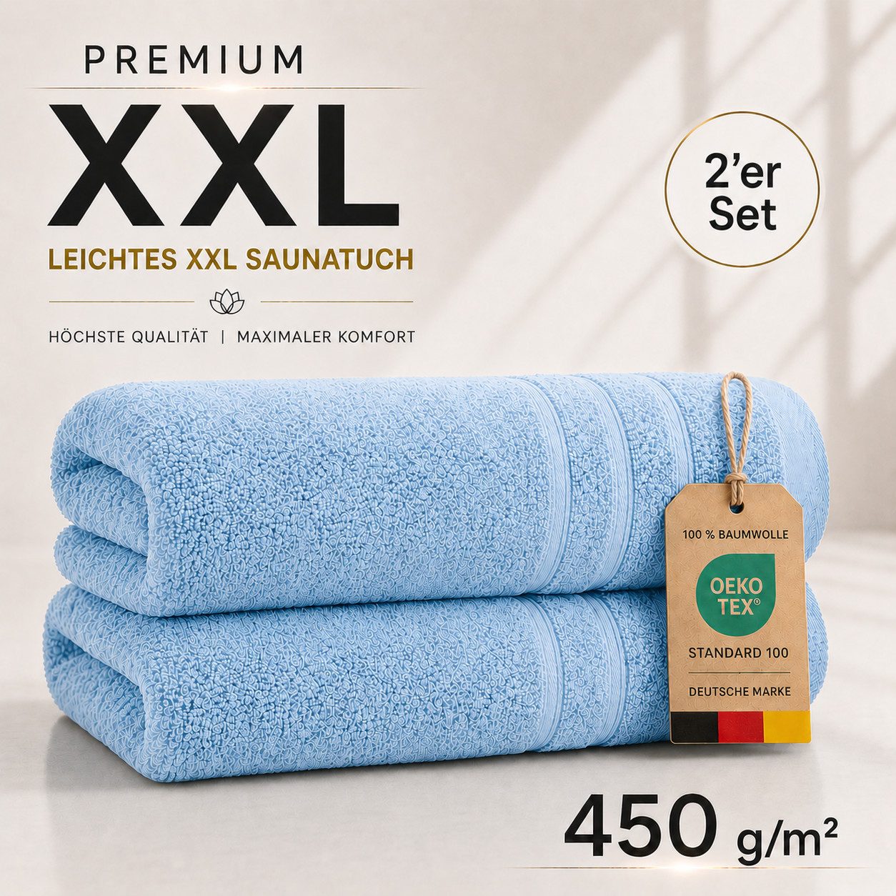 Komfortec Saunatuch 2er Set extra Große - Premium Badetuch - 80x200 XXL, Frottee (2-St), extra Große, 100% Baumwolle, Weich, Schnelltrocknend – Bild 3 von 5