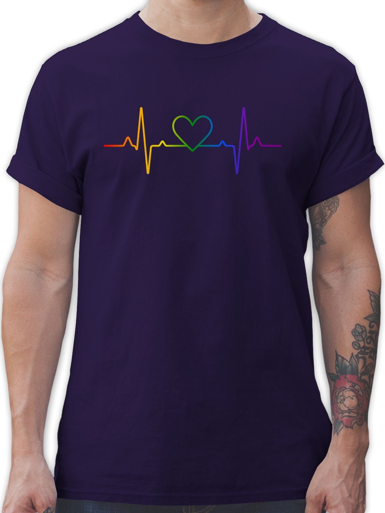 Shirtracer T-Shirt Herzschlag Regenbogen Pride LGBT Kleidung 04 Lila