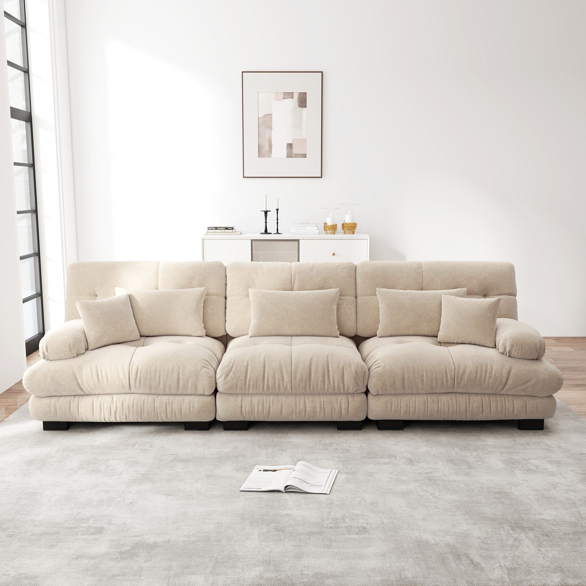 Leawin Sofa Modulares 3-Sitzer Ecksofa aus Chenille mit Komfortpolsterung, Wolkenweicher Sitzkomfort trifft flexibles Design für Wohnräume