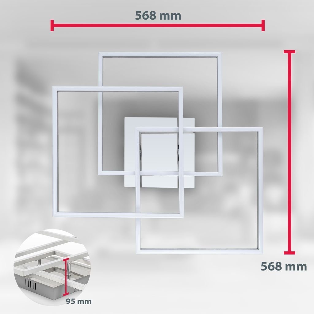 B.K.Licht Deckenleuchte LED Deckenlampe FRAME Chrom-Alu 3-flammig 56,8x56,8 cm - BKL1504, LED fest integriert, Warmweiß, modernes Design, schwenkbar, 40W 4000lm 3000K warmweiß Wohnzimmerlampe