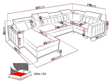 MIRJAN24 Wohnlandschaft Baltico V Maxi, mit zwei Bettkästen und Schlaffunktion, Einstellbare Kopfstützen, U-Form, Kissen-Set