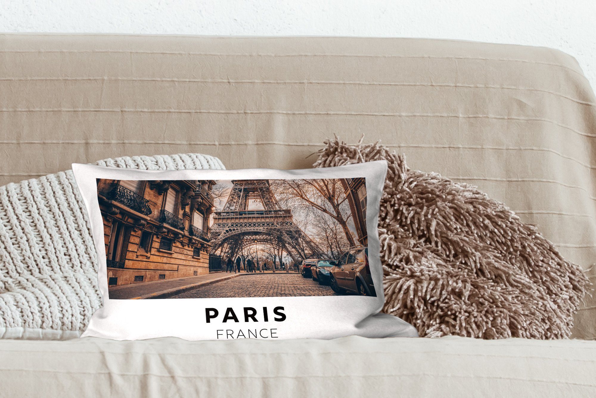 mit Frankreich Schlafzimmer Füllung, - Wohzimmer Dekoration, Zierkissen, Paris Dekokissen Dekokissen - MuchoWow Eiffelturm,