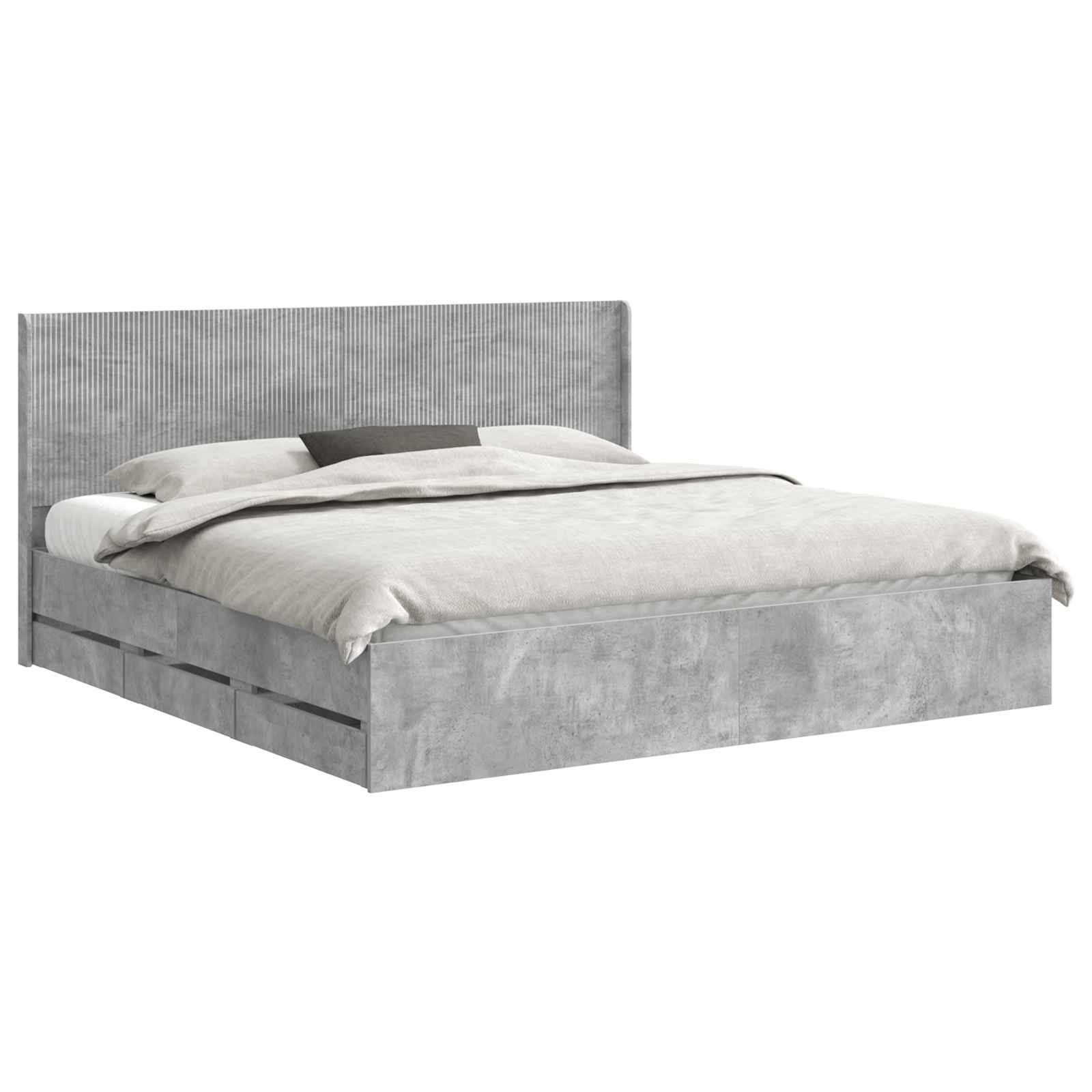 vidaXL Bett Bettgestell mit Stauraum und Kopfteil Betongrau 180 x 200 cm (1-tlg)
