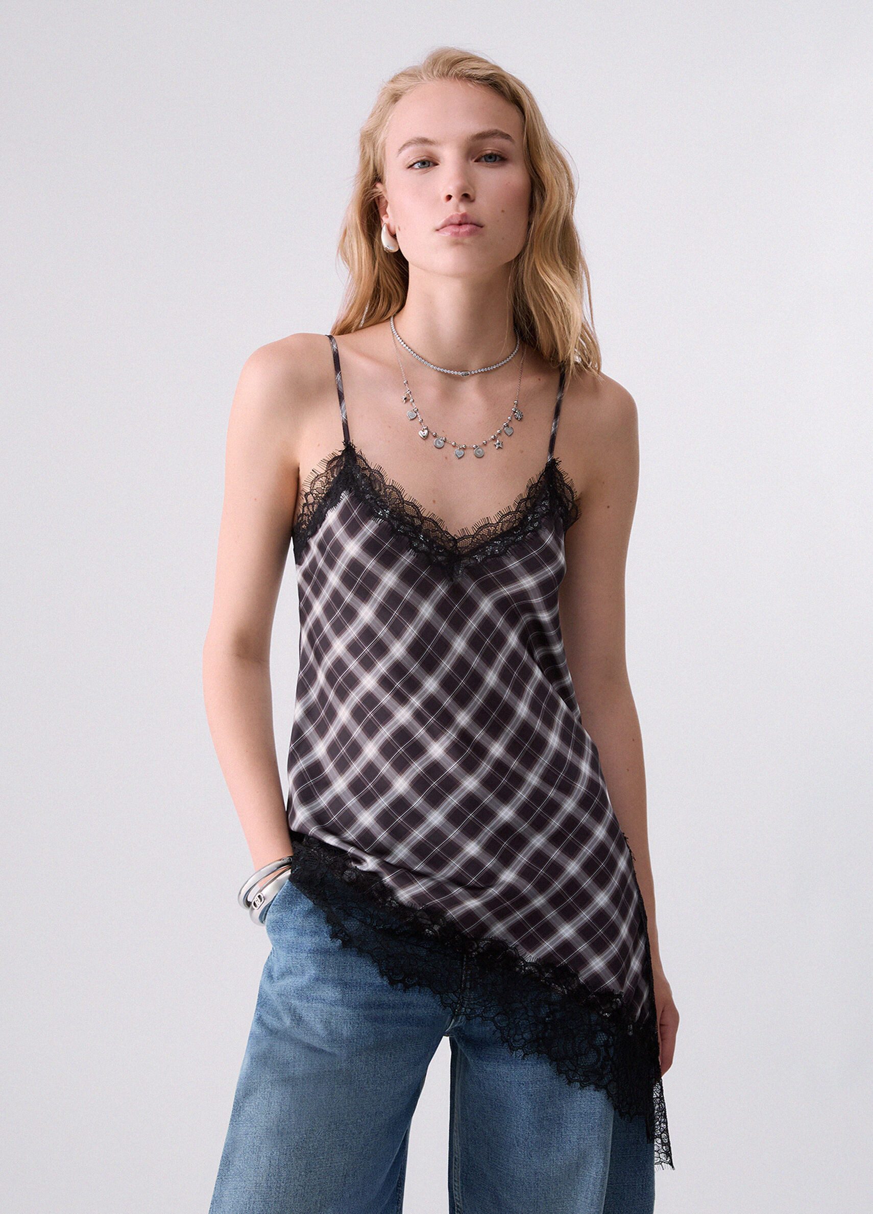 Liu Jo Spitzentop TOP PIZZO - Asymmetrisches Satin-Top - Damen Top