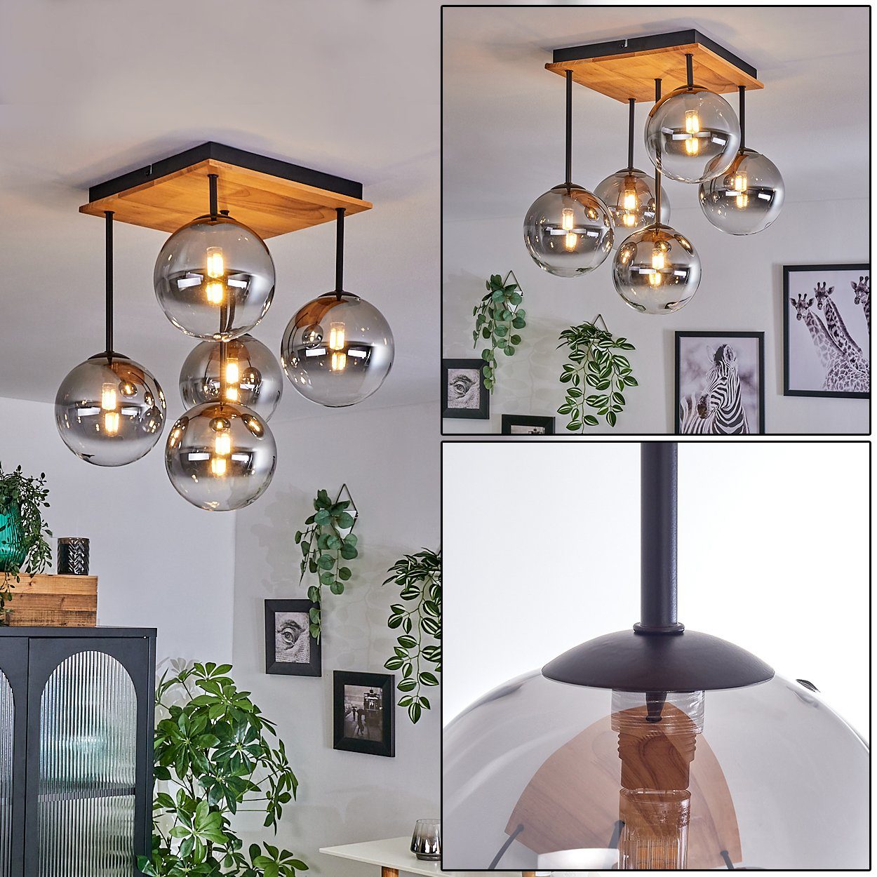hofstein Deckenleuchte Deckenlampe aus Metall/Holz/Glas in günstig online kaufen