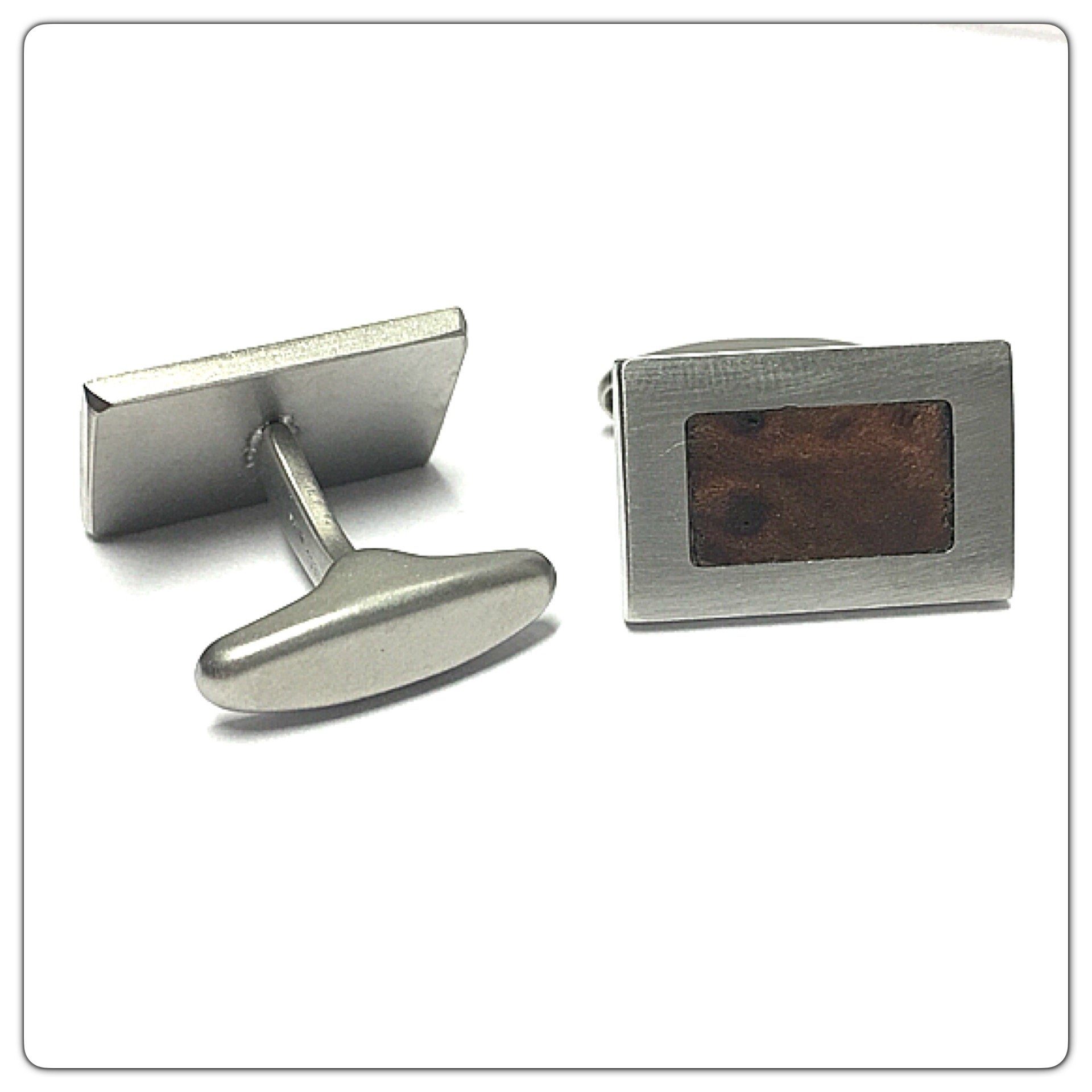 Edelschmiede925 Manschettenknöpfe Set Edelschmiede925 Manschettenknöpfe Edelstahl mit Holzinlay - matt -