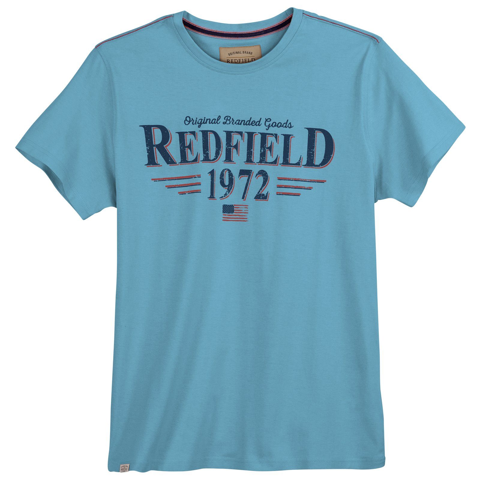 redfield Rundhalsshirt Große Größen Herren T-Shirt hellblau cooler Logo-Print Redfield