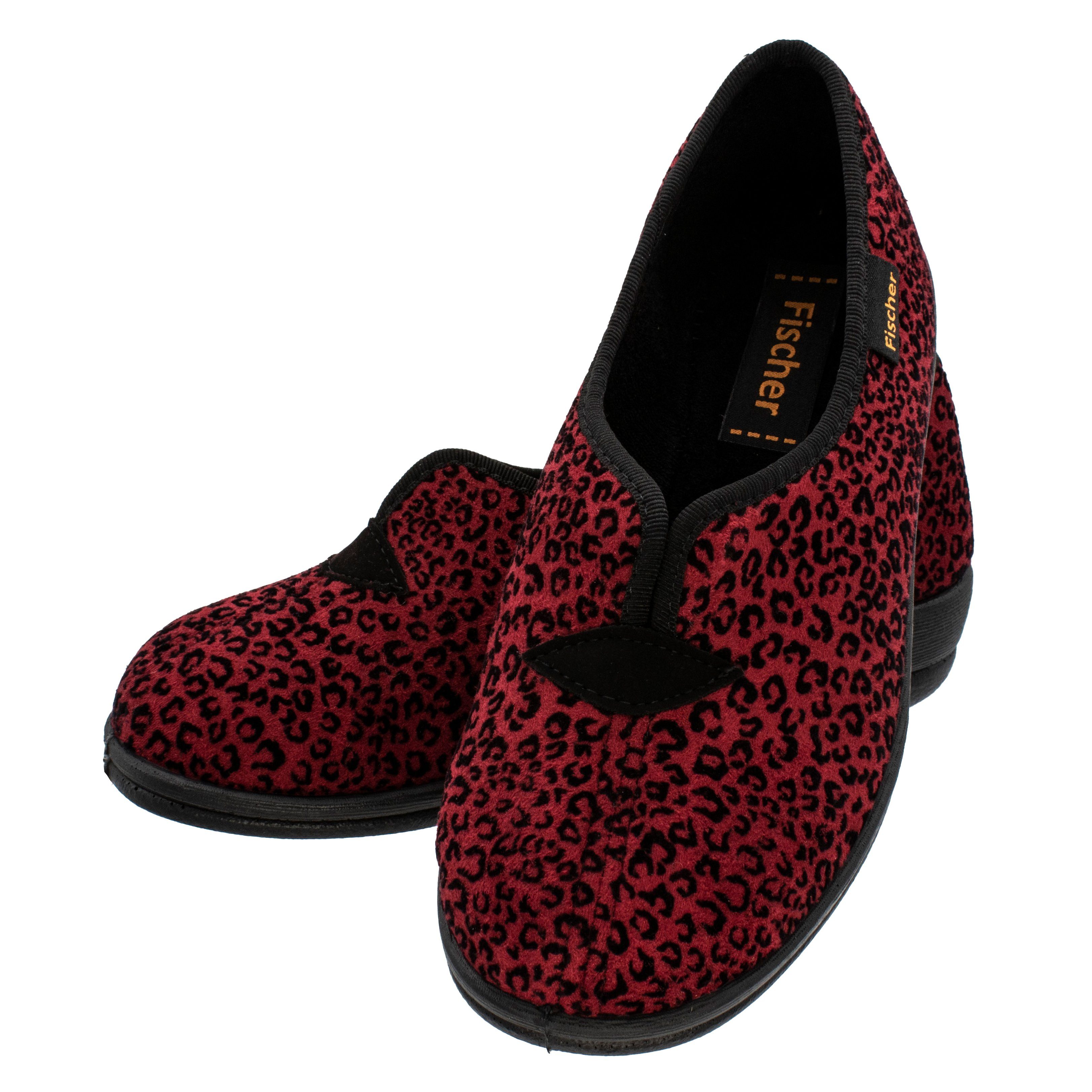 Fischer-Markenschuh Dora Hausschuh Leoprint, Weite H, Frotteefutter, Zum Schlupfen
