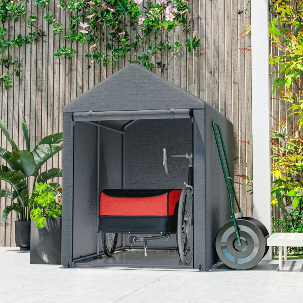 CHICFURN Gartenhaus 120x179x165 cm Robustes Lagerzelt mit wetterfestem Stahlrahmen, BxT: 120x179 cm, (Packung, Gartenschuppen), Für Garten, Terrasse & Hof in Dunkelgrau