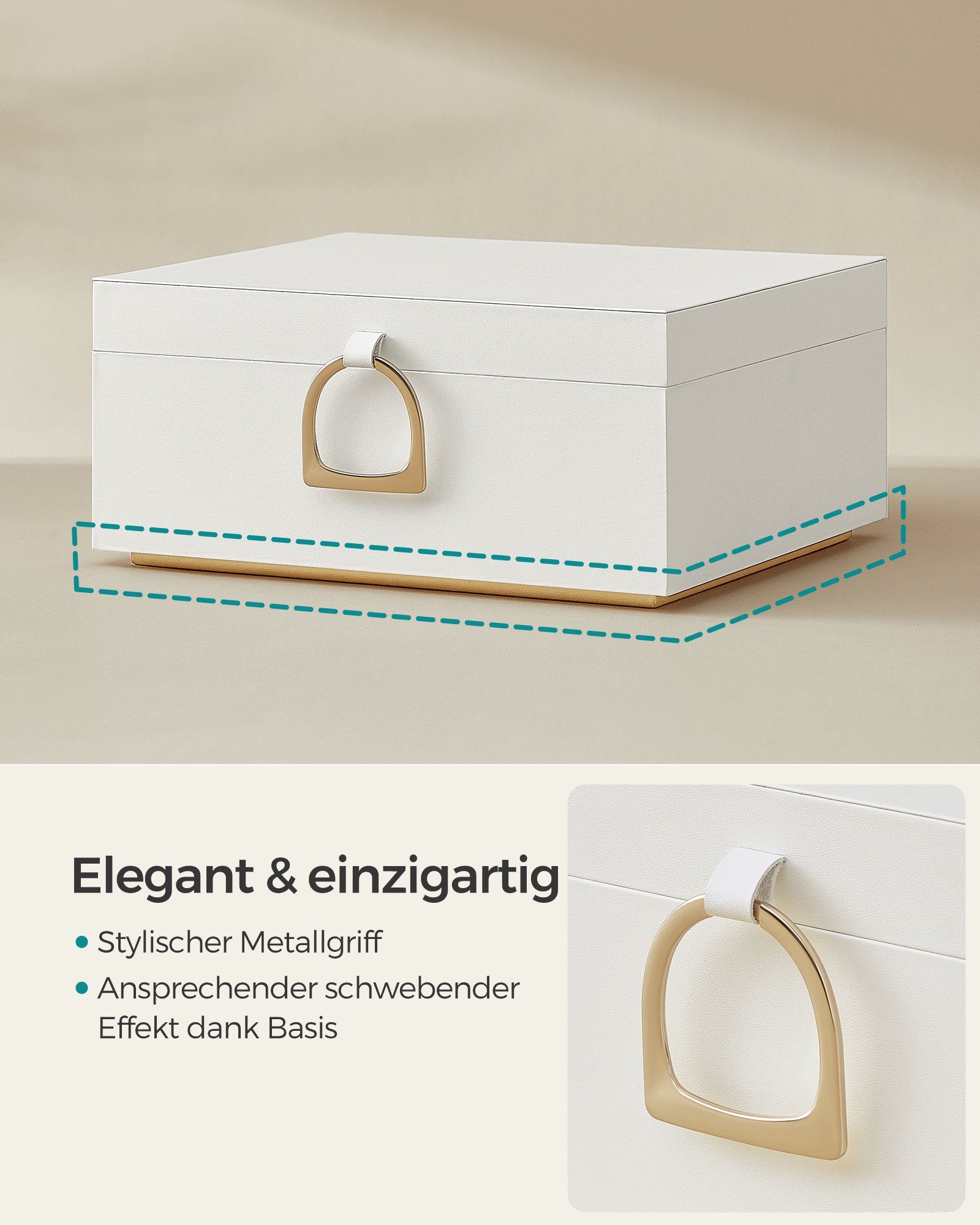 SONGMICS Schmuckkasten Schmuckkästchen Schmuckkasten mit Griff, 2 Ebenen, 23,9 x 20 x 11,2 cm, Geschenkidee, schwebender Effekt, Schmuckbox – Bild 4 von 5