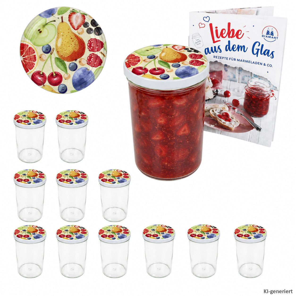 MamboCat Einmachglas 12er Set Sturzglas 435 ml To 82 Comic Obst Deckel Einmachgläser Gläser, Glas