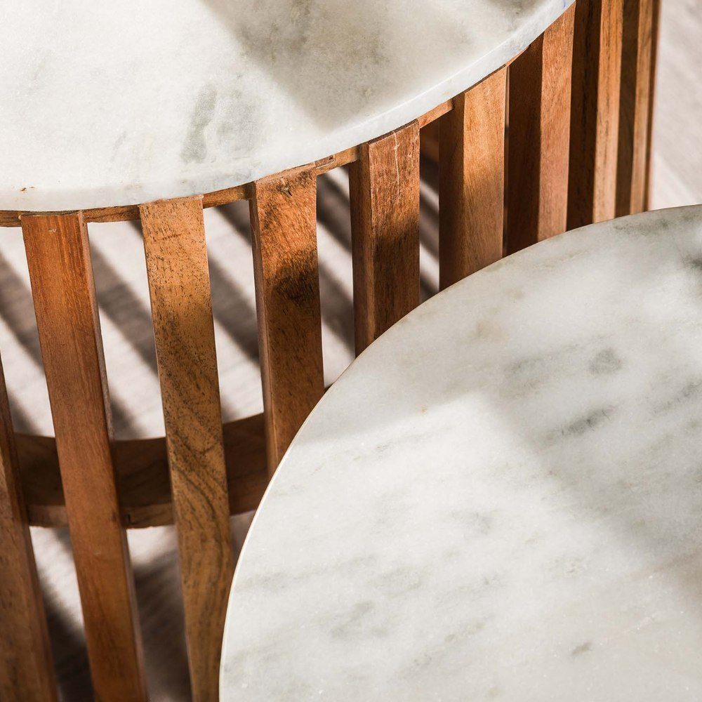 Mangoholz und Weiß aus Natur und Möbel 2er-Set, Beistelltisch in Beistelltisch RINGO-Living Marmor Uday
