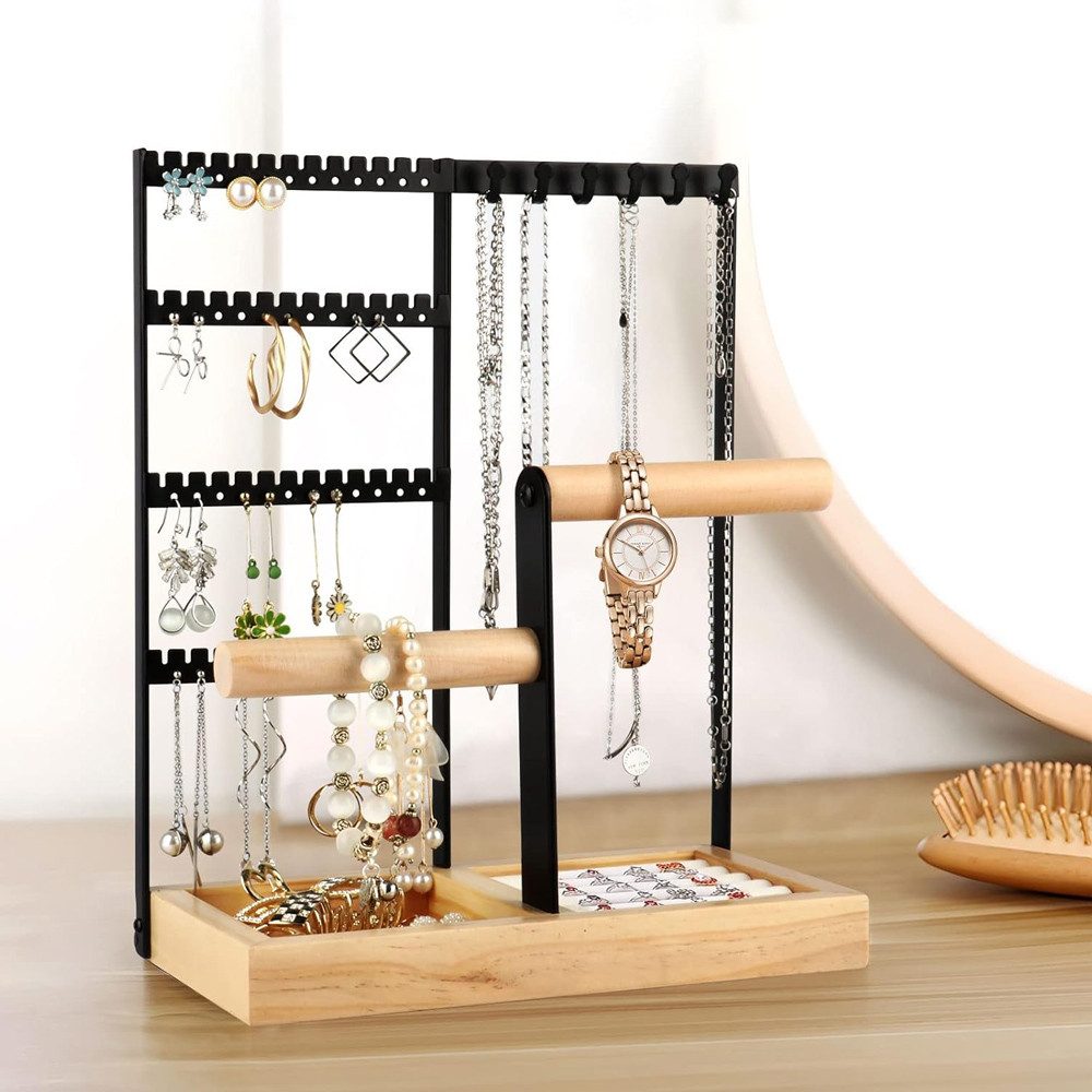 TUWENA Schmuckständer 4 Tier Schmuckhalter Kettenständer mit Aufbewahrung & Ohrringhalter