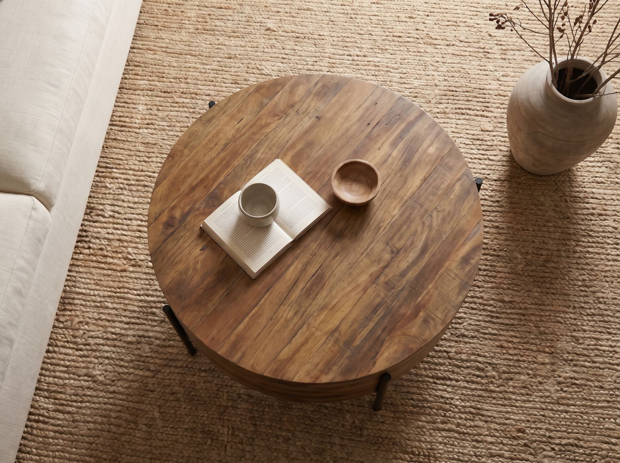 FineBuy Couchtisch 70cm Massivholz Mango - Wohnzimmertisch Rund - Sofatisch Modern Holz - Design Wohnzimmer Tisch Beistelltisch Handmade – Bild 5 von 5